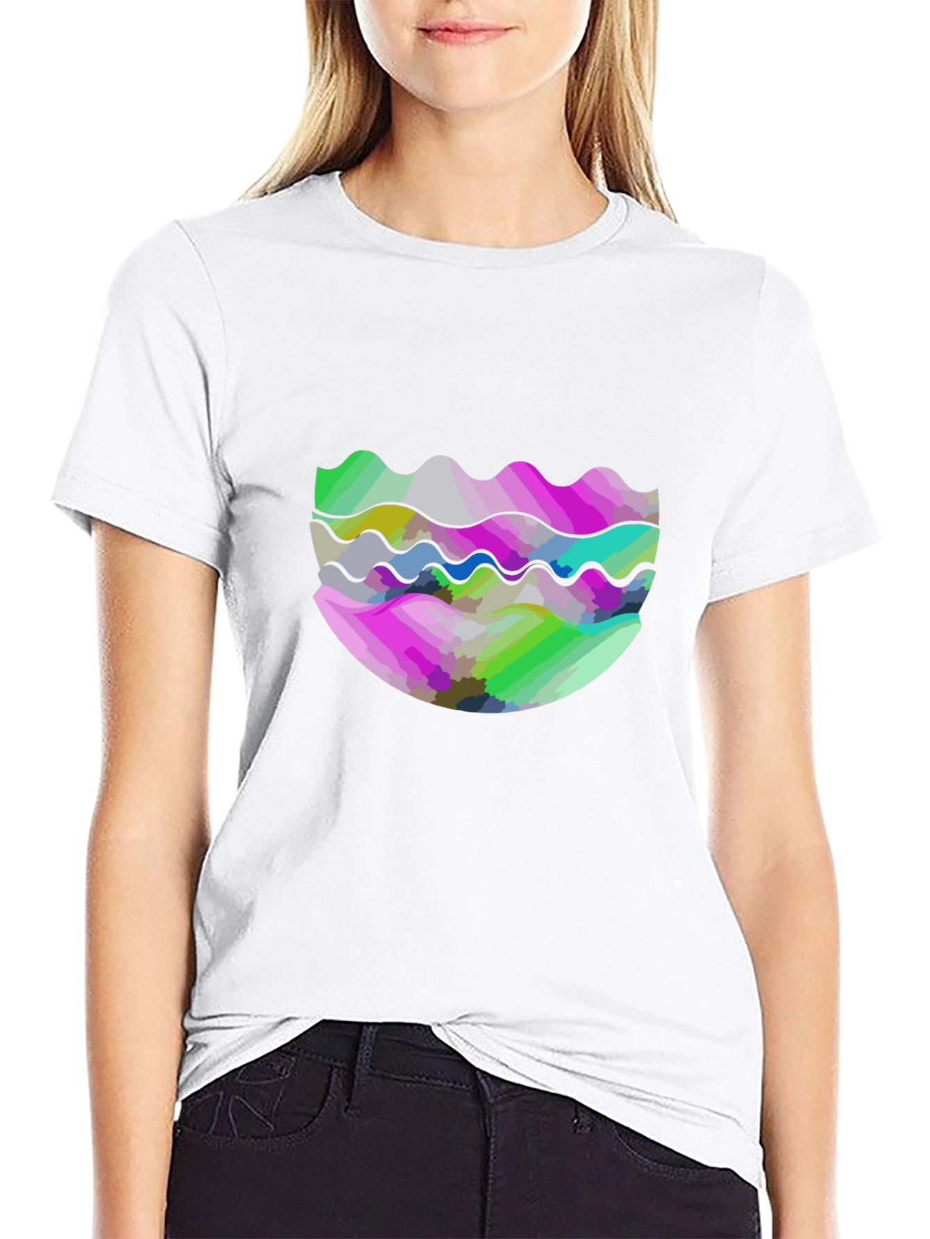 Black Abstract Wave Graphic Tee - Modern Design view 9