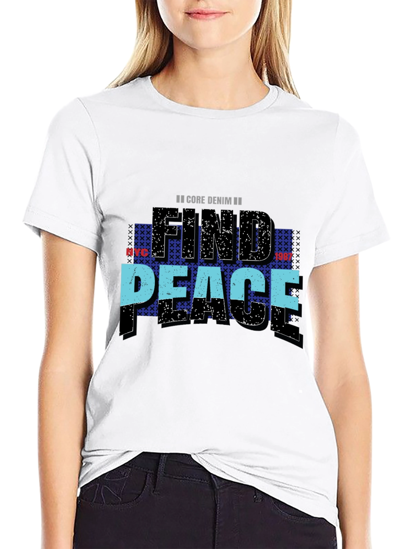 Black Find Peace Core Denim Graphic Tee view 9