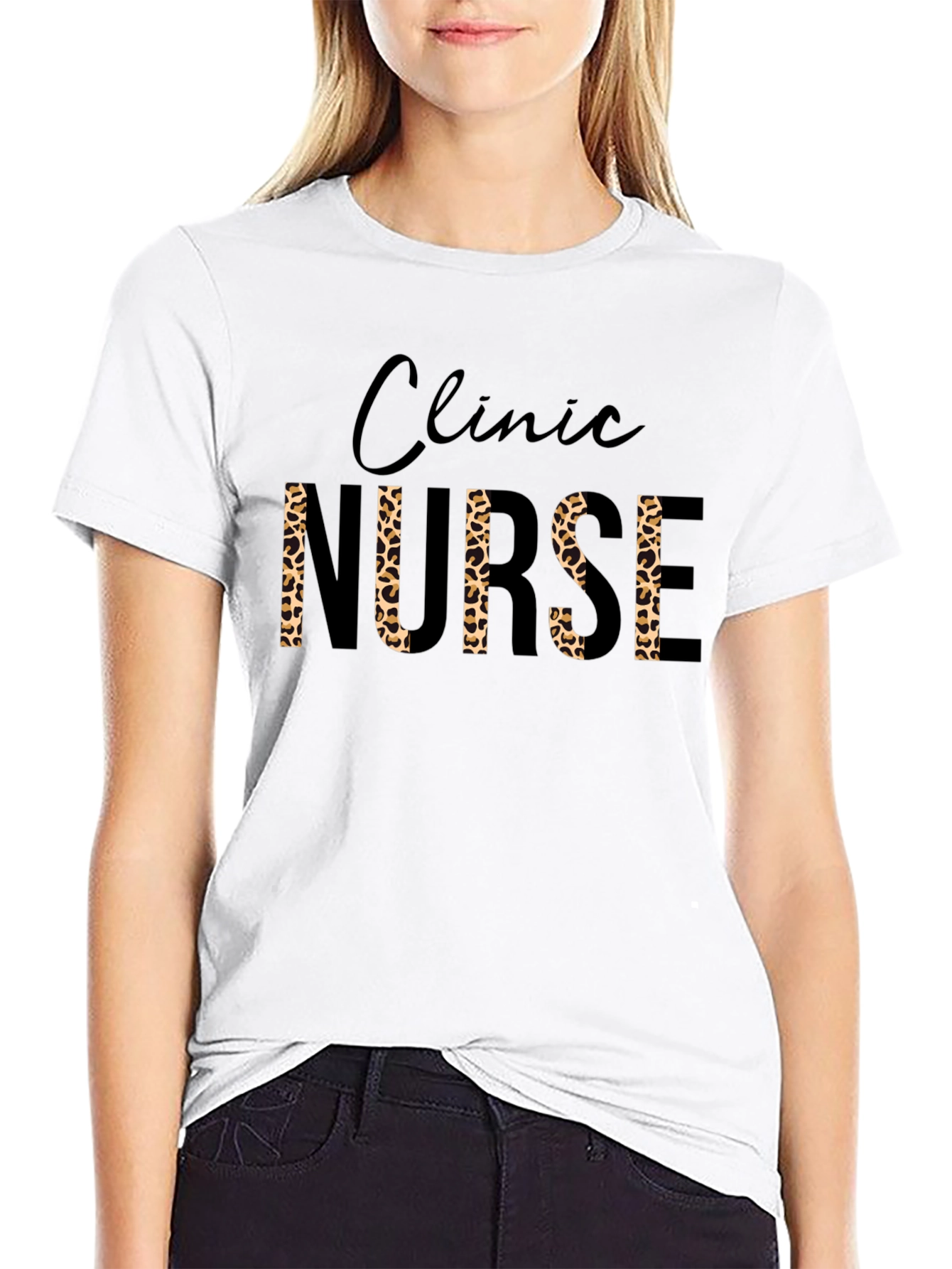 Black Clinic Nurse Leopard Print T-Shirt view 9