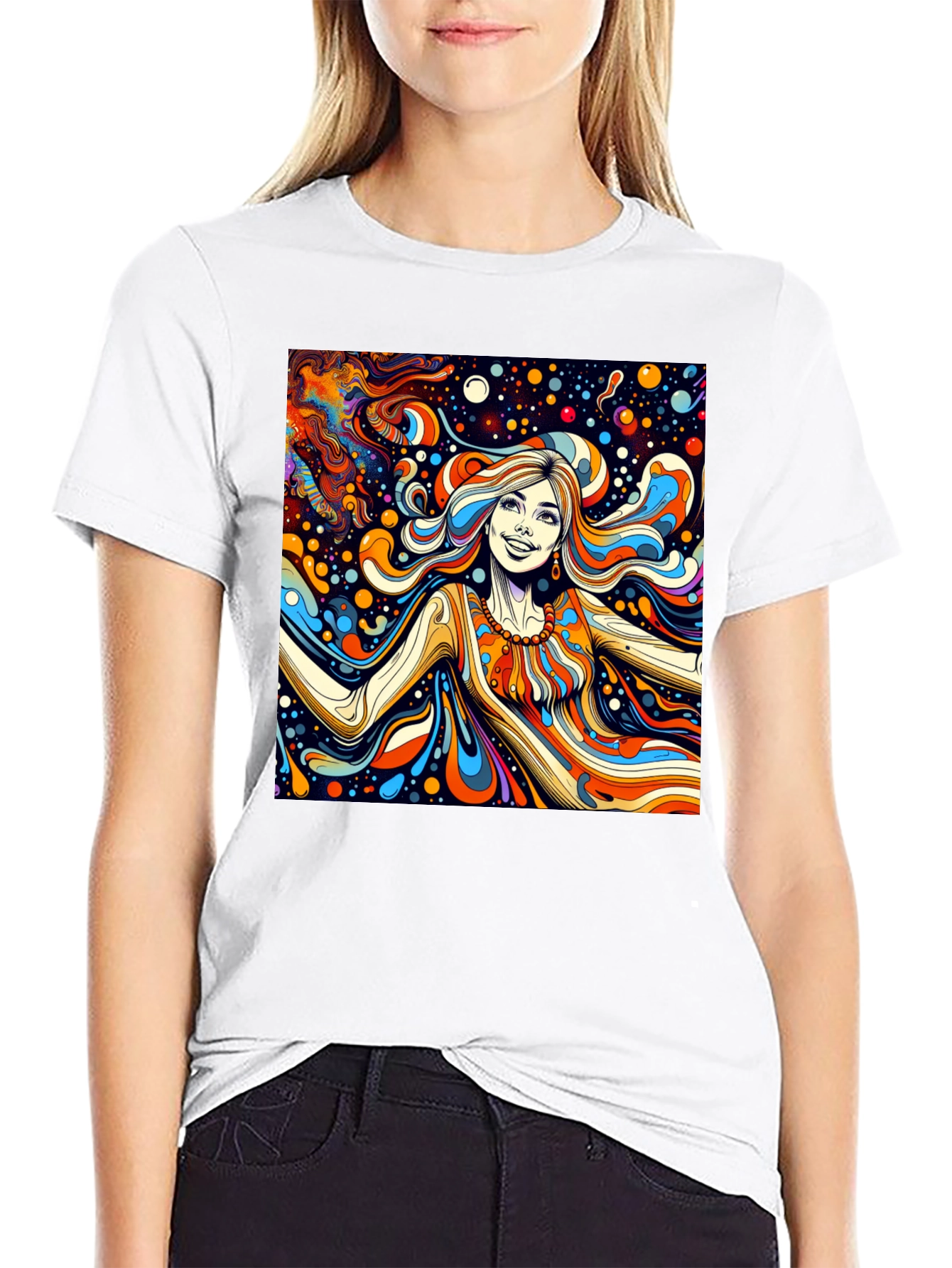 Black Psychedelic Art Tee: Vibrant Retro Style view 9