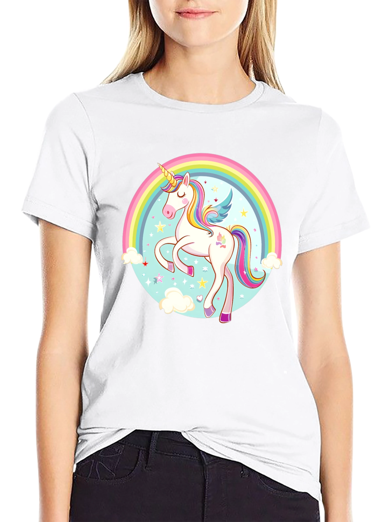 Black Unicorn Rainbow Graphic Tee view 9