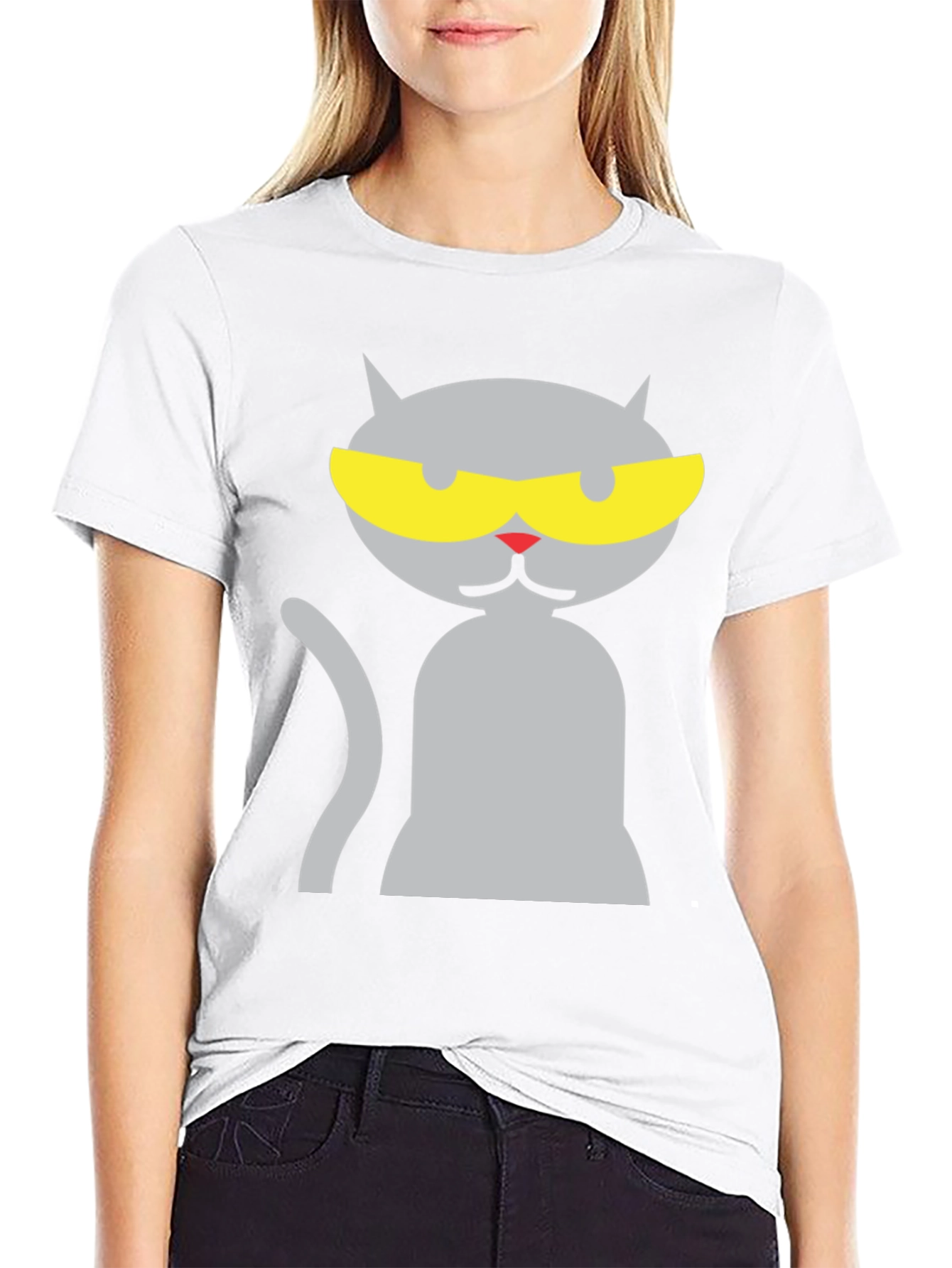 Black Cool Cat Graphic Tee - Black Cotton Blend Shirt view 9
