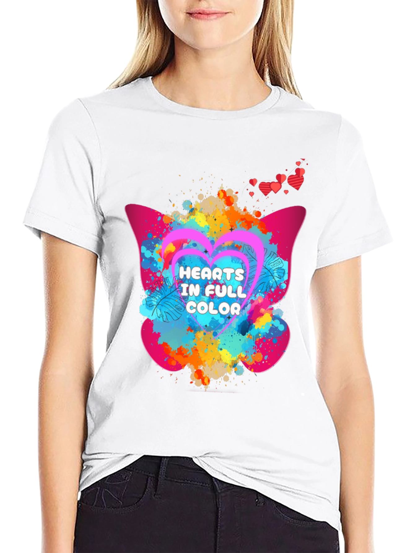 Black Hearts in Full Color Graphic T-Shirt view 9
