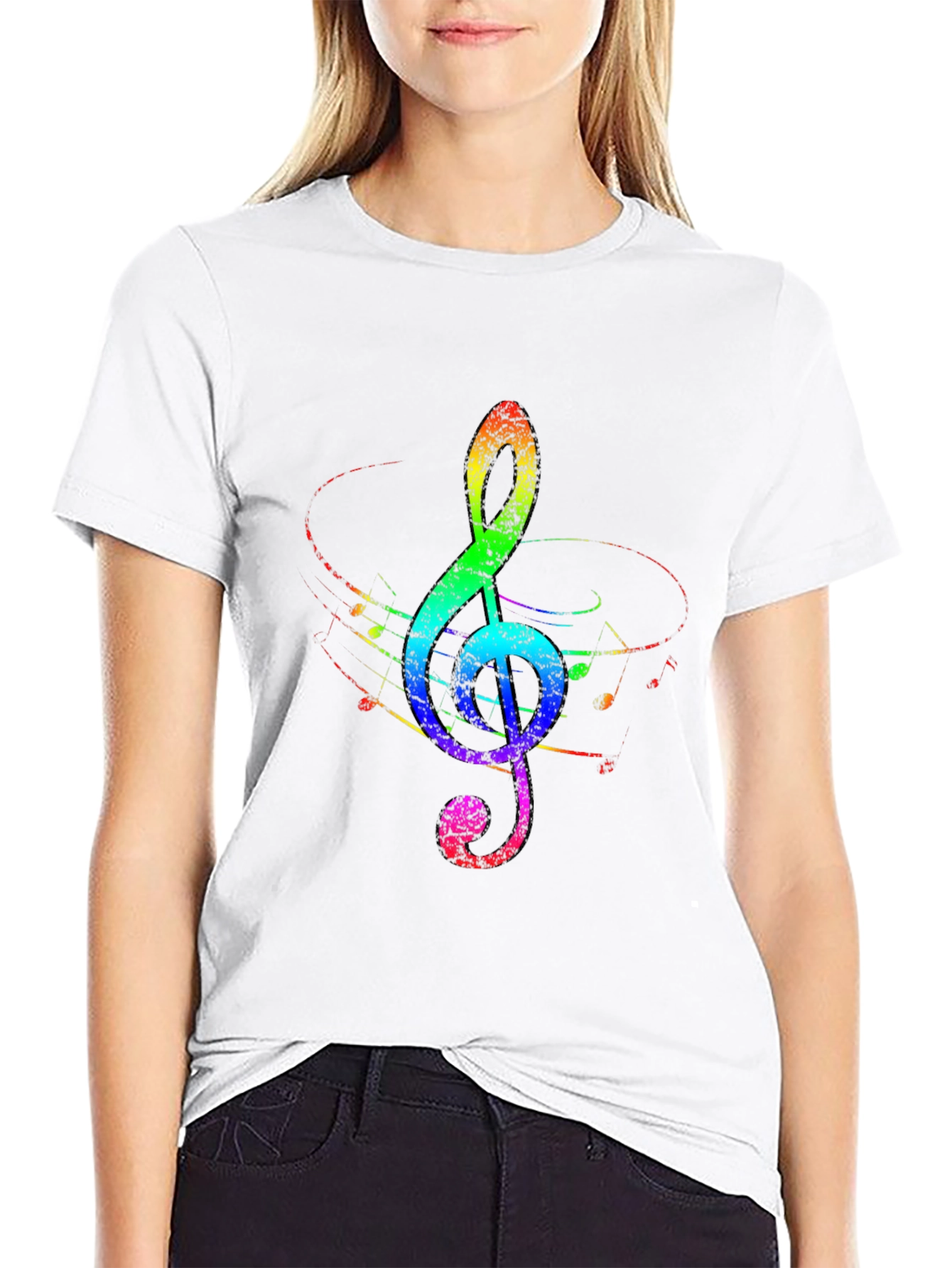 Black Rainbow Treble Clef Black T-Shirt view 9