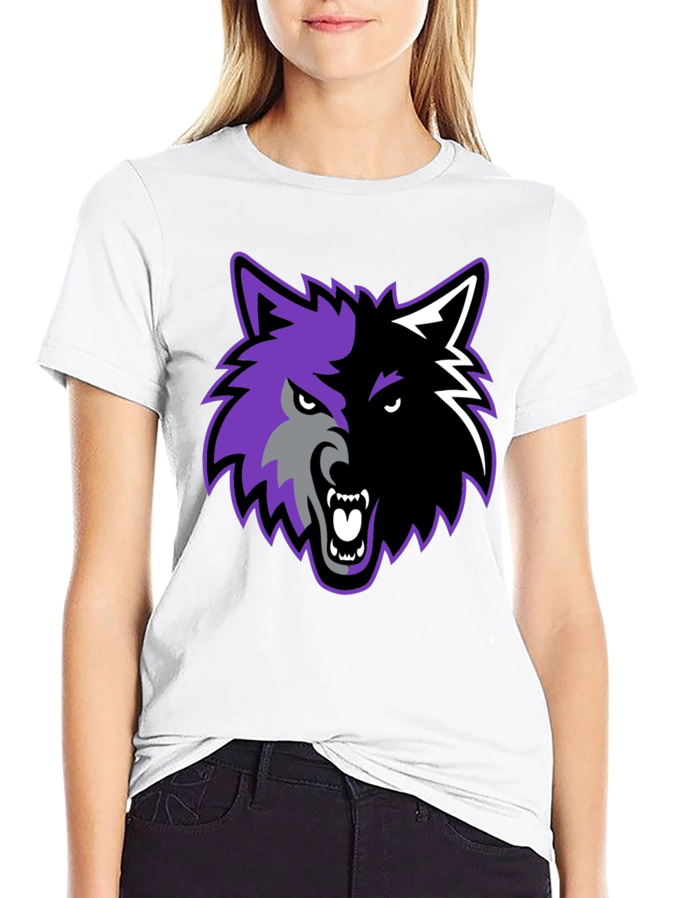 Black Two-Tone Wolf Graphic Tee view 9