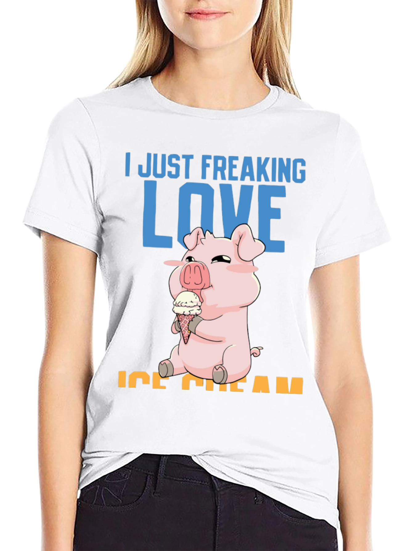 Black I Just Freaking Love Ice Cream Pig T-Shirt view 9