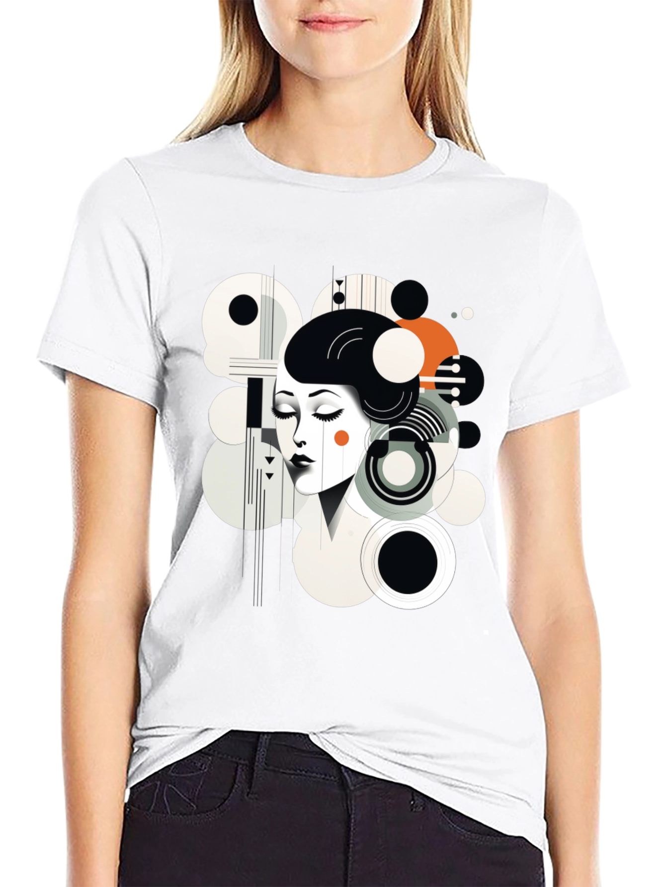 Black Abstract Woman Graphic Black Tee view 9