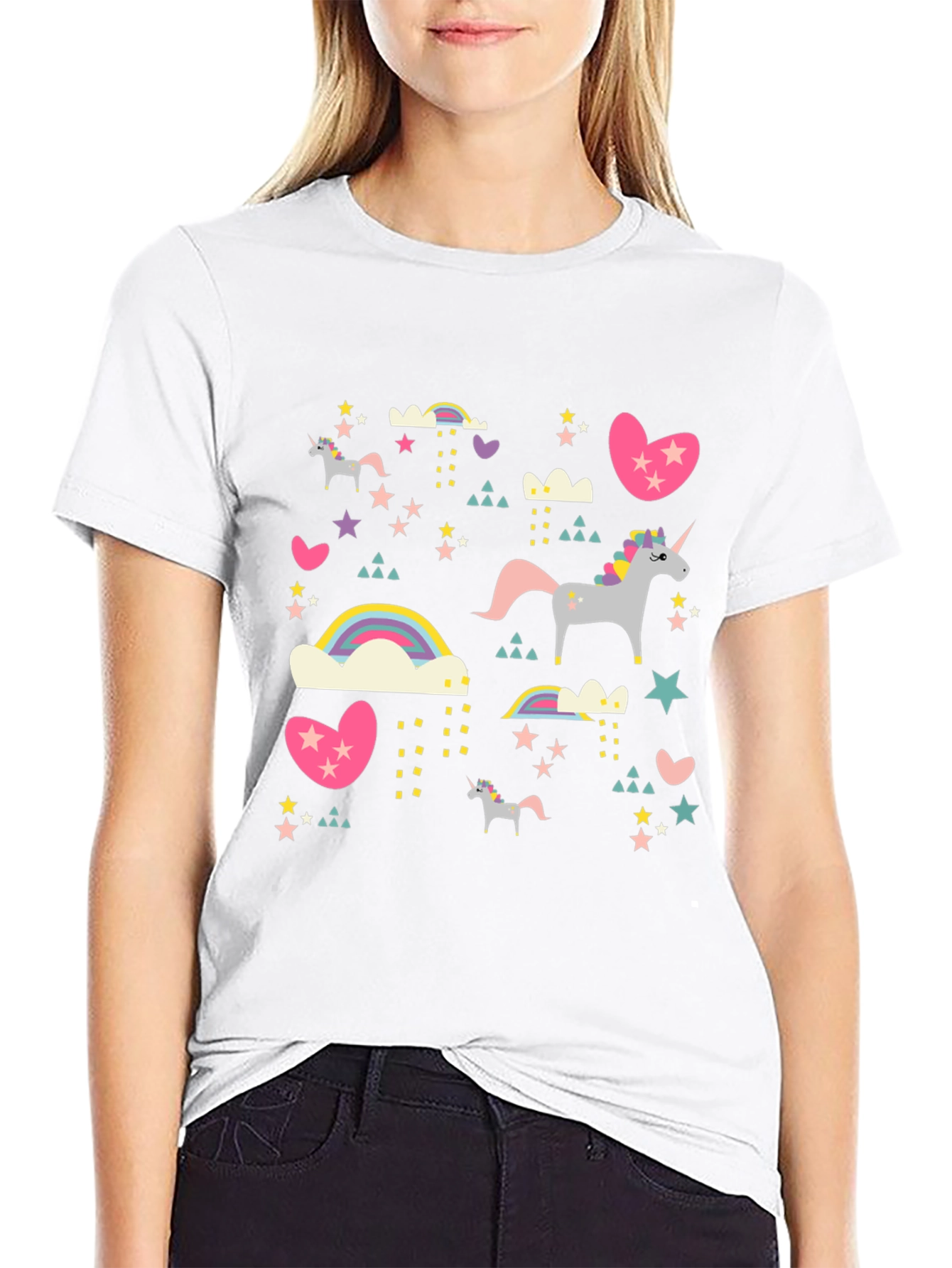 Black Unicorn & Rainbow Print Black T-Shirt view 9