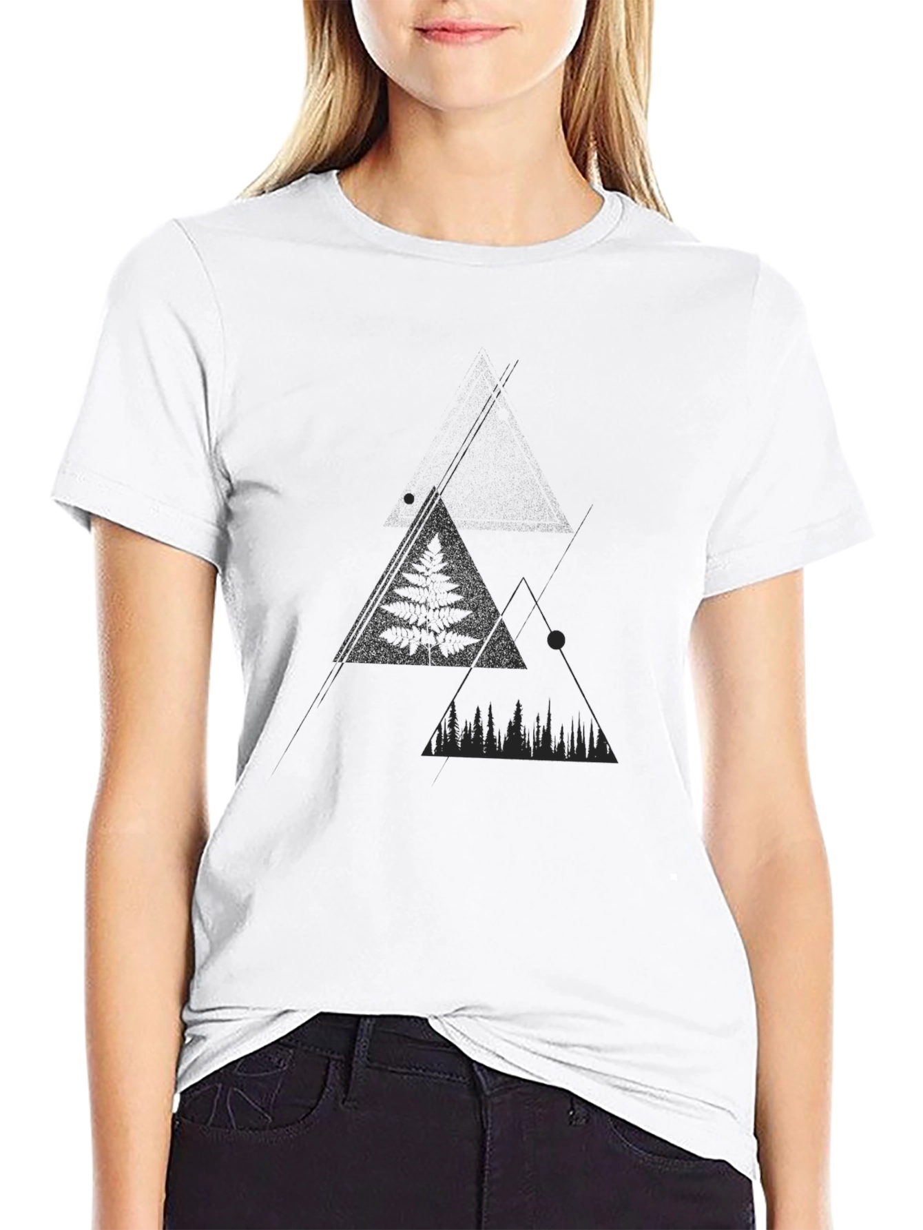 Black Abstract Mountain Scene Black Graphic Tee view 9