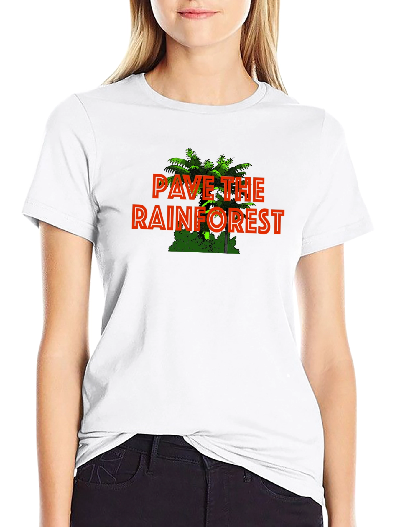 Black Pave the Rainforest Graphic Tee - Eco-Humor Black T-Shirt view 9