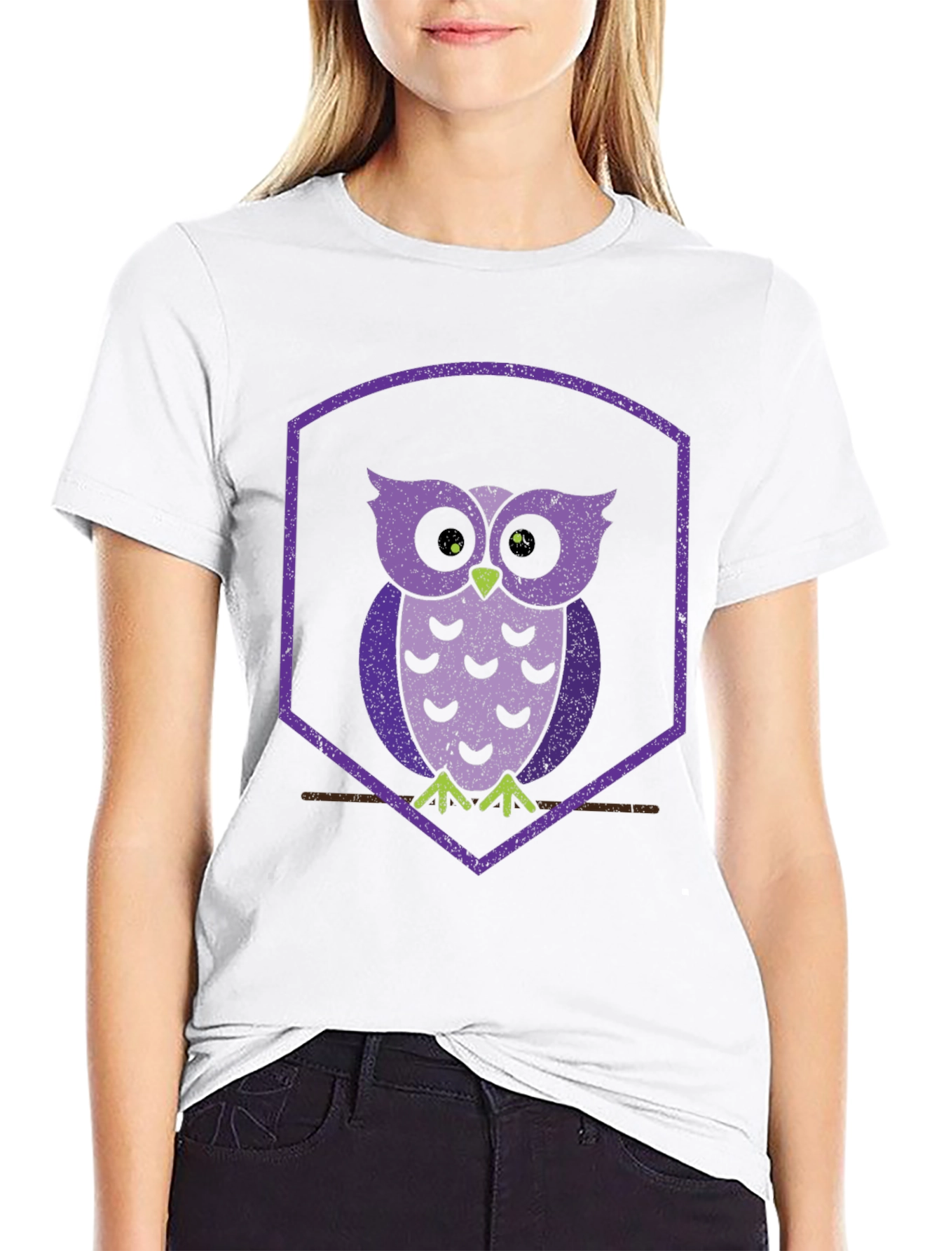 Retro Owl T-Shirt - Purple Hexagon Design - 9
