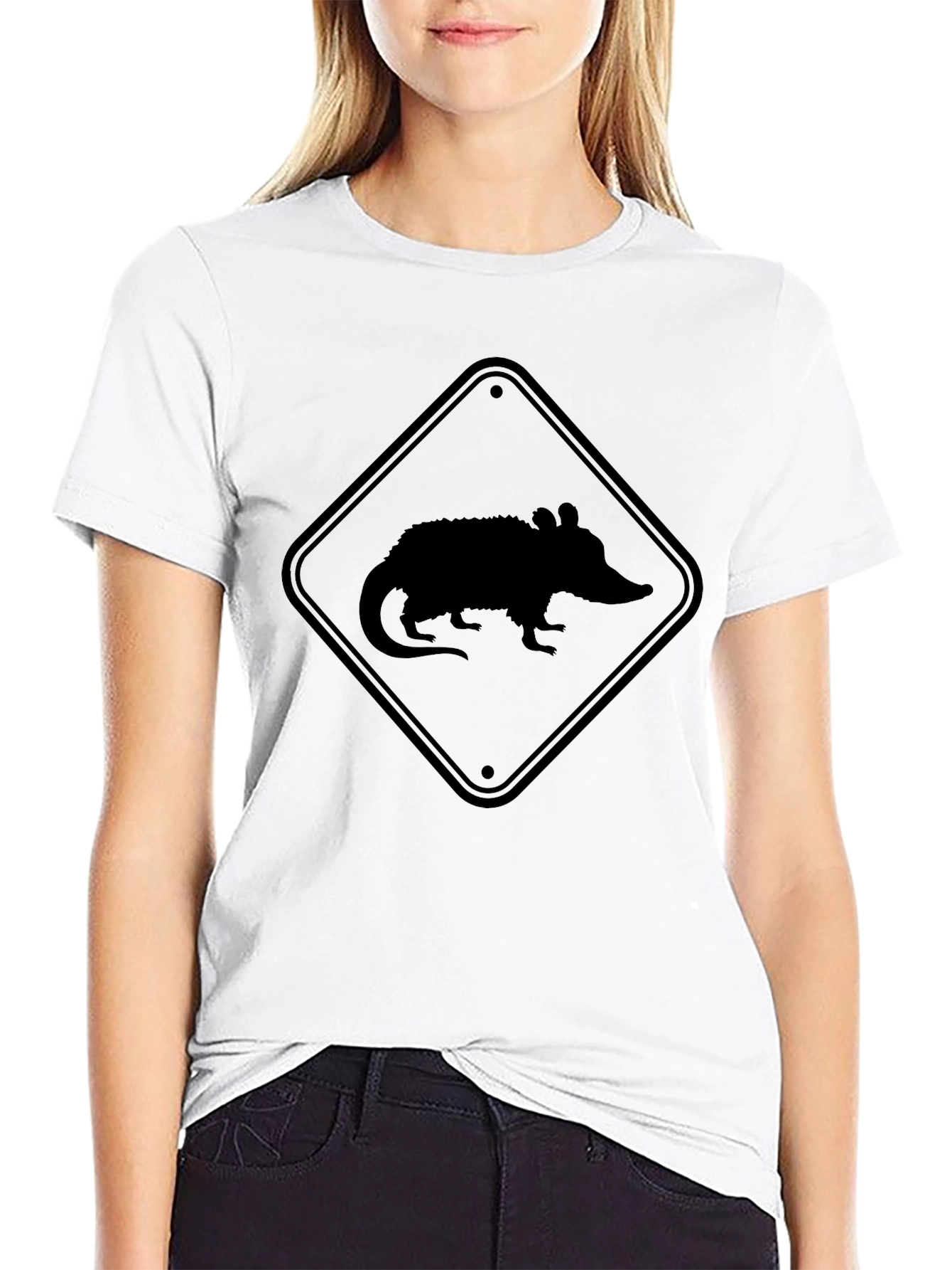 Black Opossum Crossing Black T-Shirt view 9