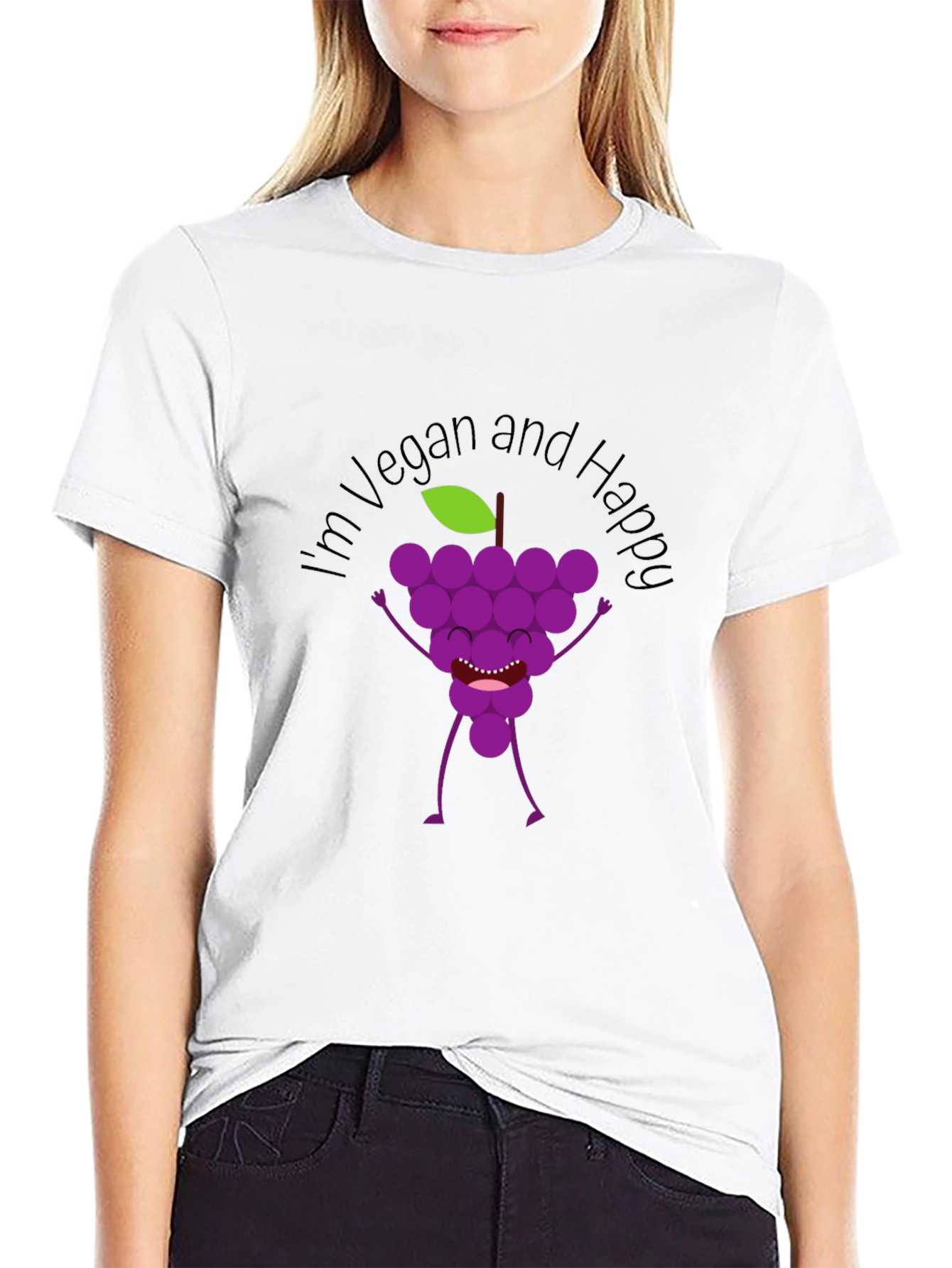 Black Vegan and Happy Grape Graphic T-Shirt - Unisex view 9