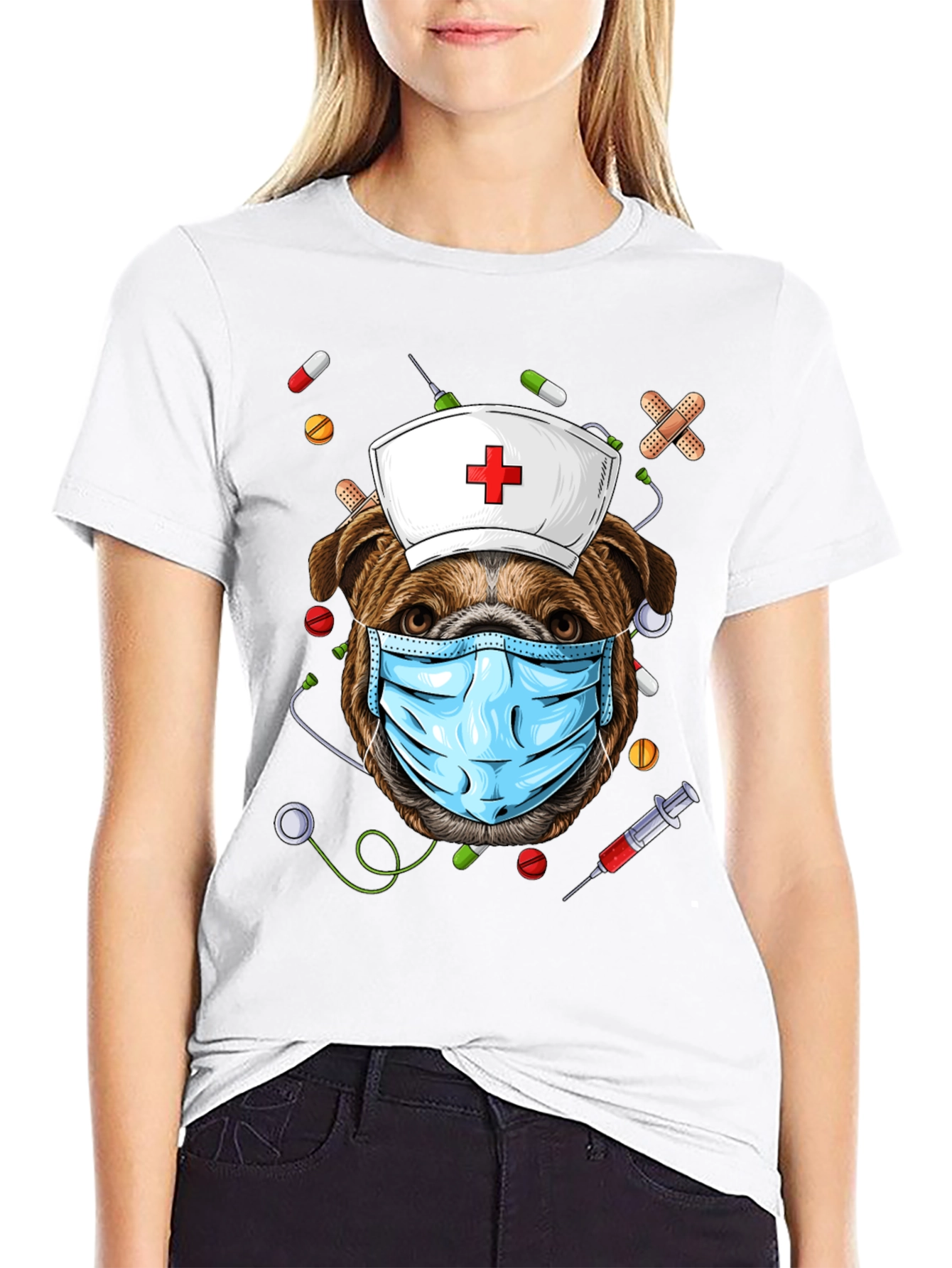 Black Nurse Dog T-Shirt - Healthcare Hero view 9