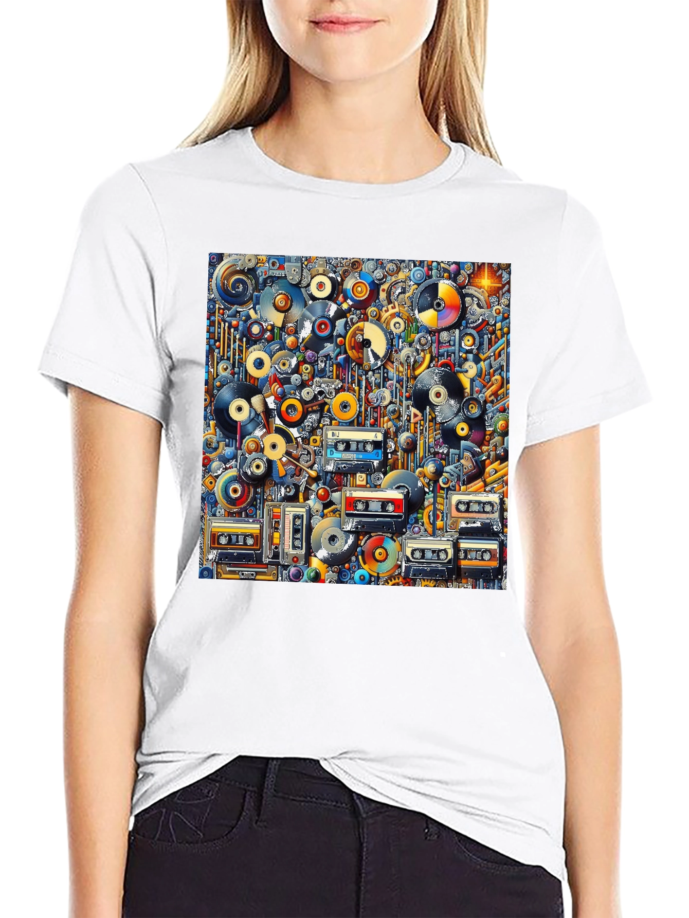 Black Retro Music T-Shirt: Vinyl, Cassettes, & Cool Design view 9