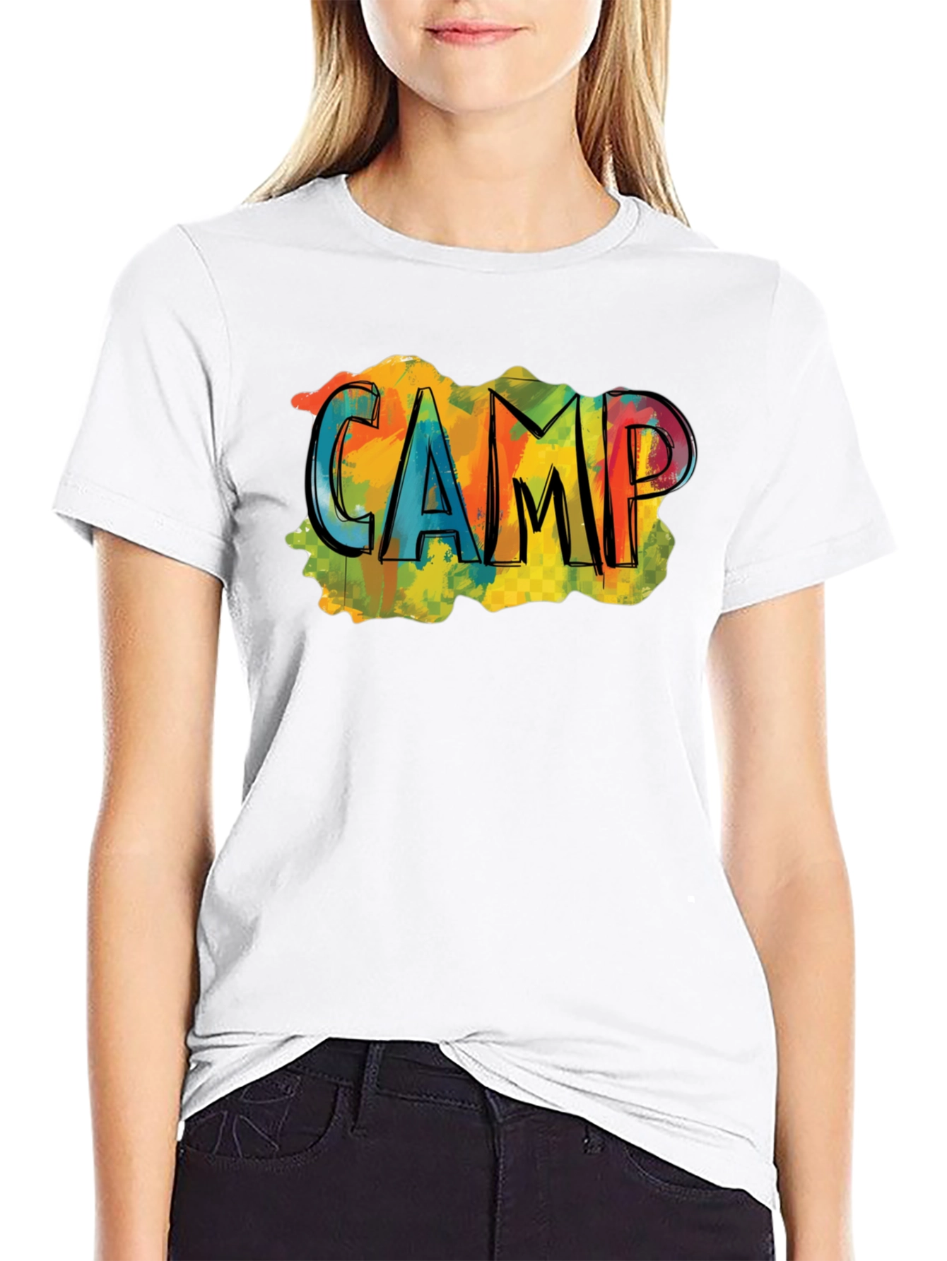 Black Colorful "CAMP" Graphic Black T-Shirt view 9