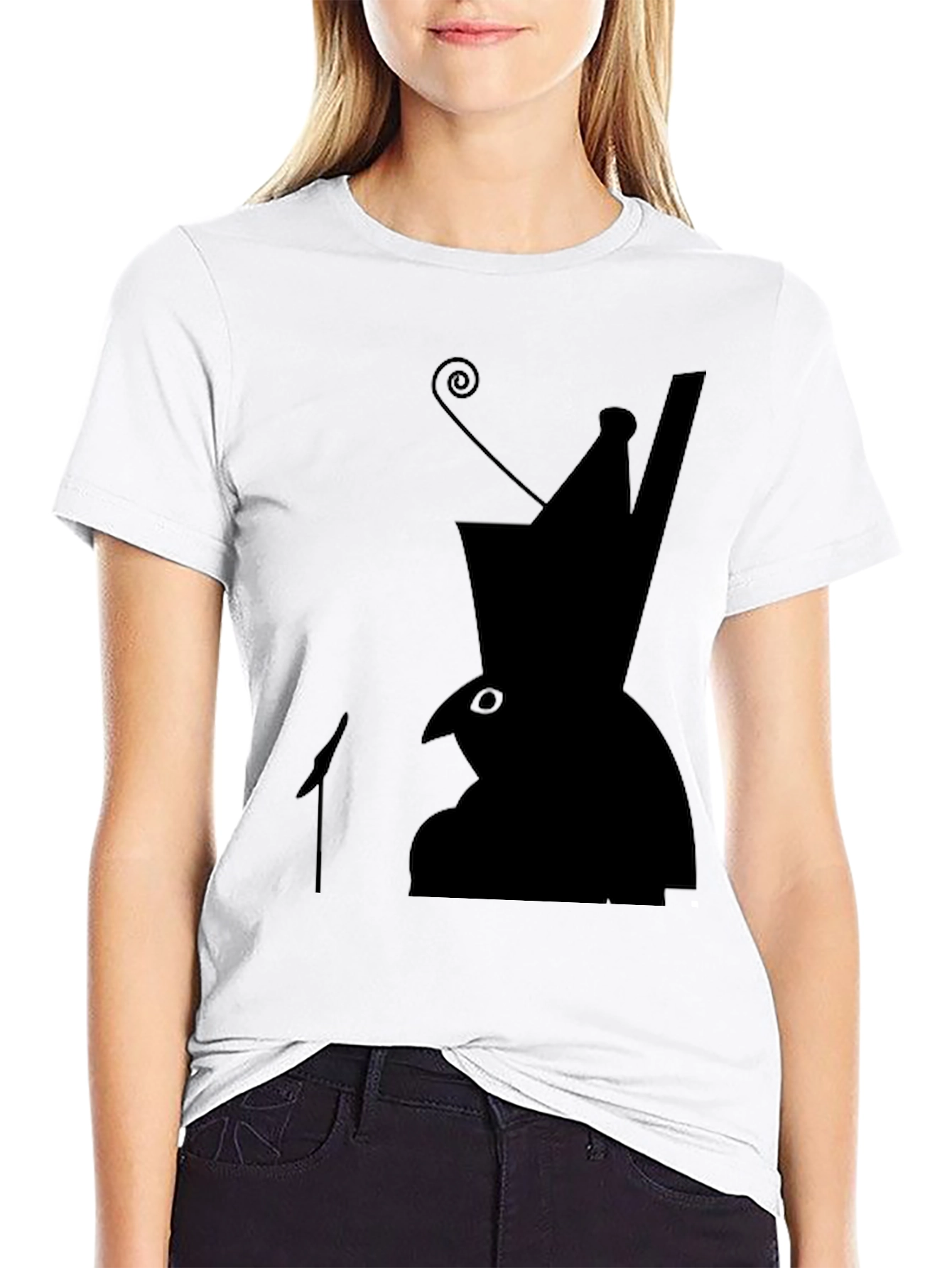 Black Silhouette Hat Bird T-Shirt view 9
