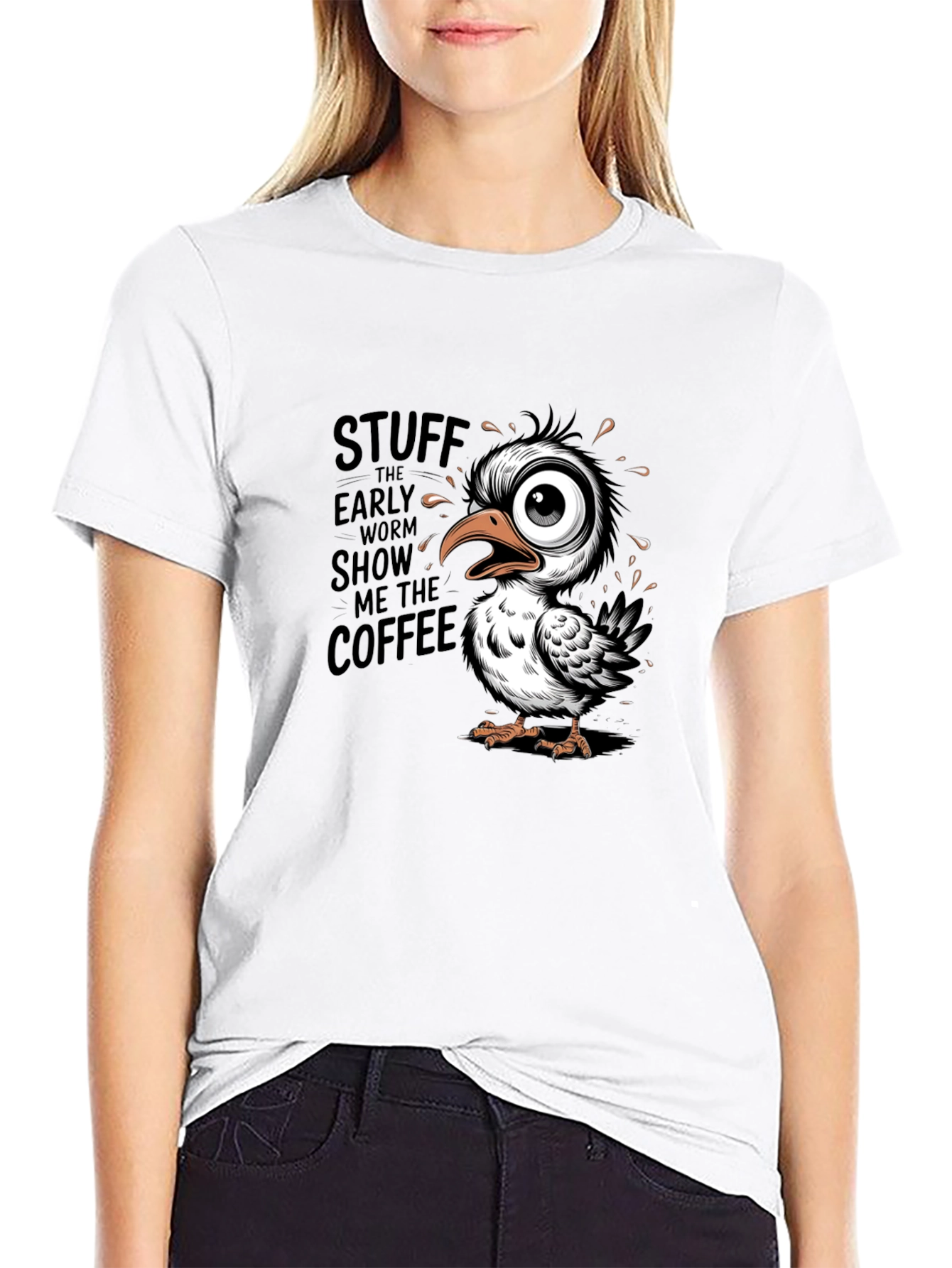 Black Funny Coffee Bird Graphic Black T-Shirt view 9