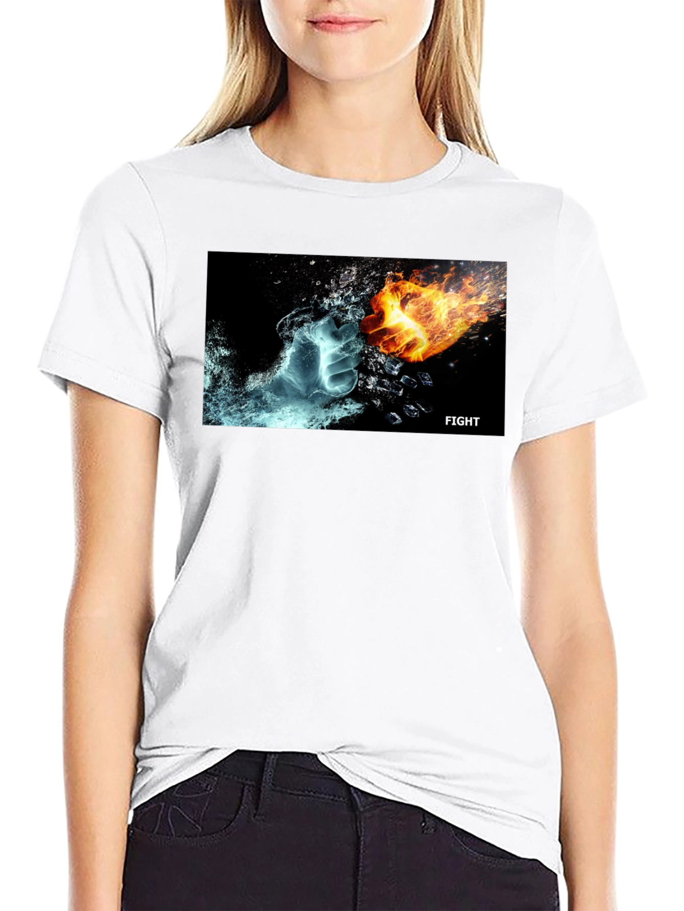 Black Fire & Ice Fight T-Shirt - Cool Graphic Tee view 9