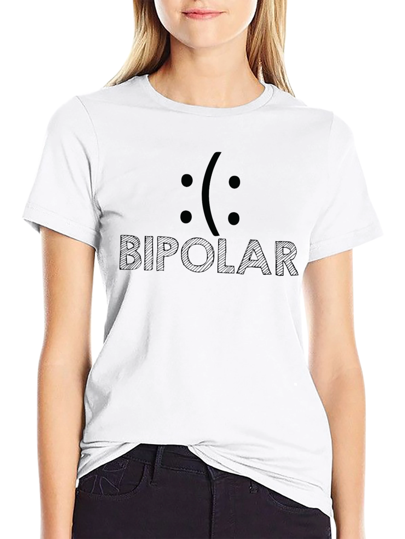 Black Bipolar Smiley Face Graphic T-Shirt - Unisex Casual Tee view 9