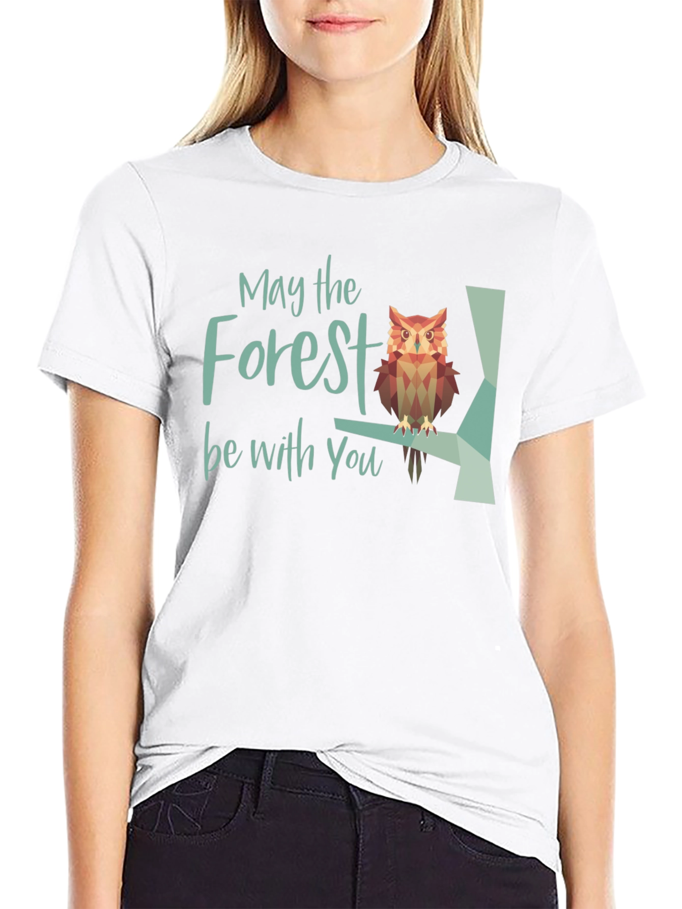 Black May the Forest Be With You Owl Graphic T-Shirt view 9