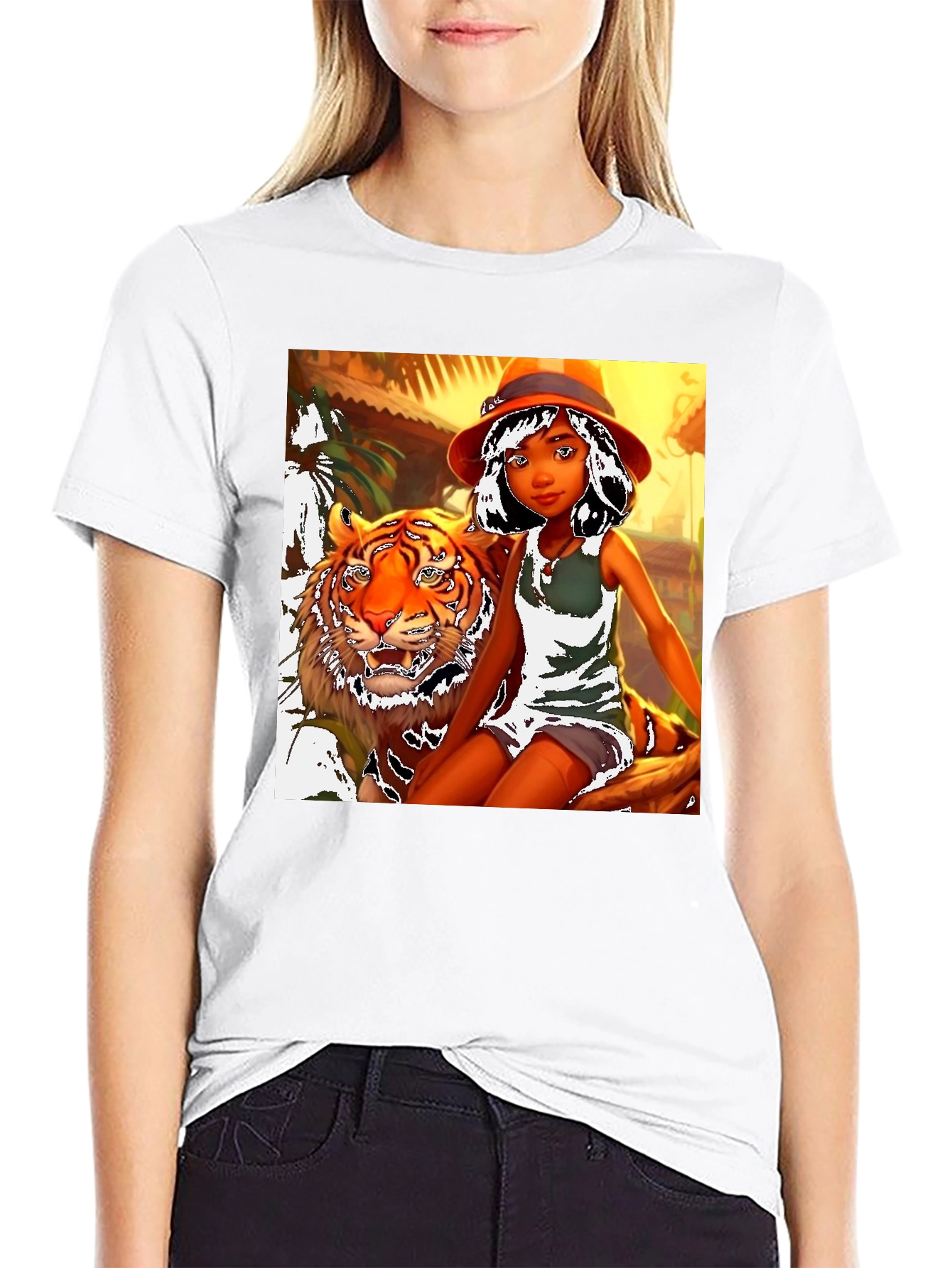 Black Jungle Girl & Tiger Graphic Tee view 9