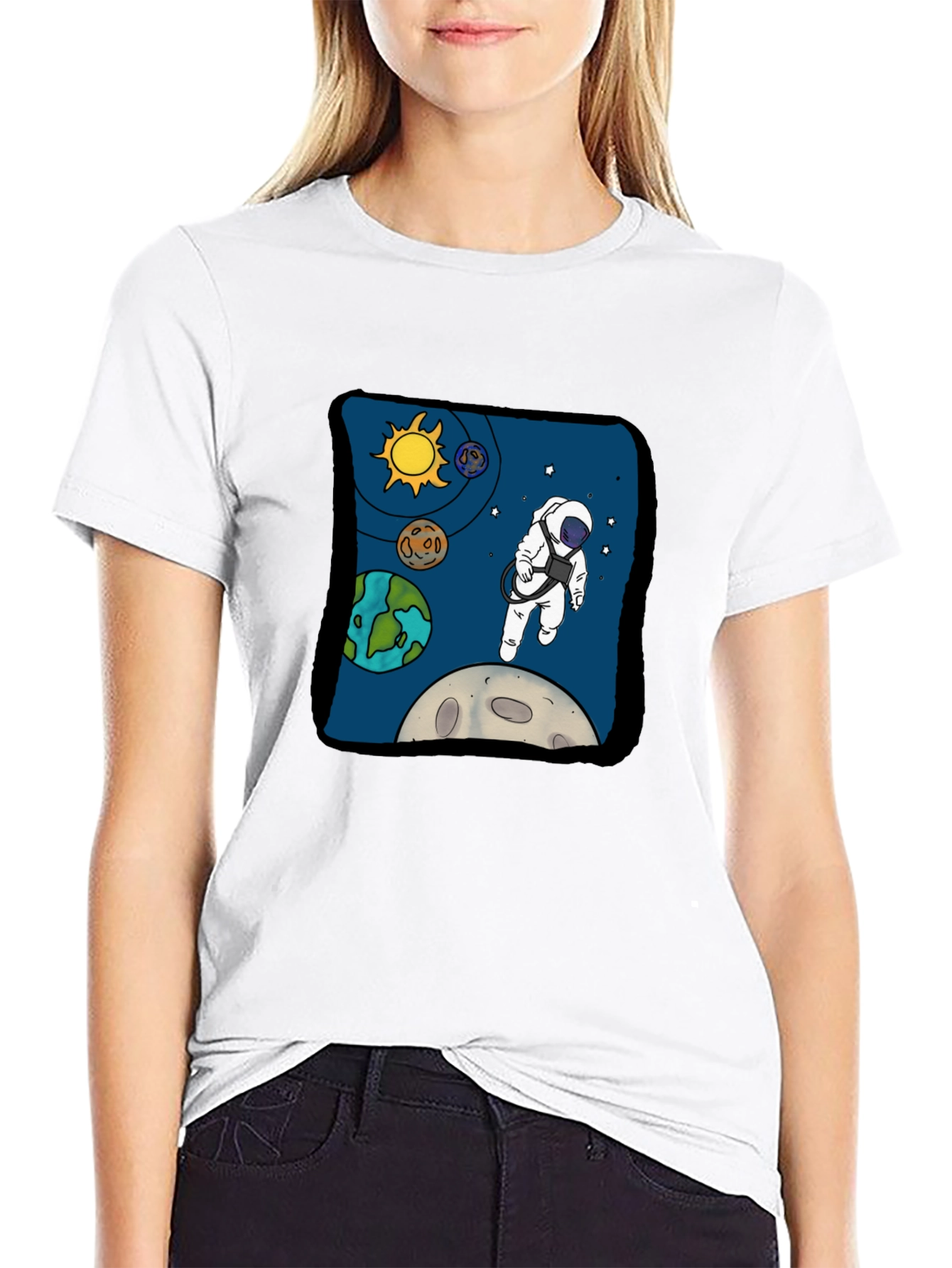 Black Astronaut in Space Graphic Tee - Cool Black T-Shirt view 9
