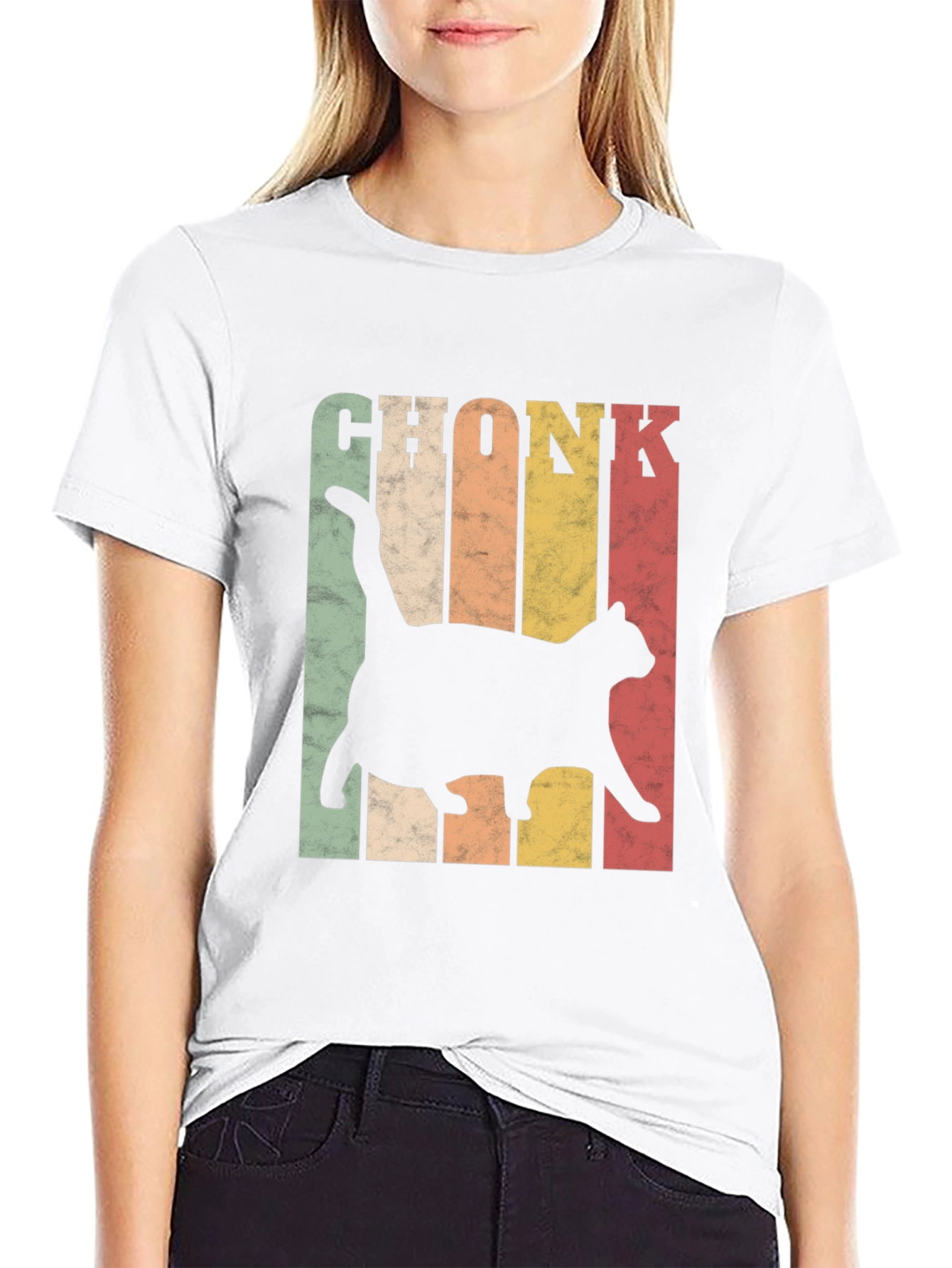Black Chonk Cat Retro Style T-Shirt view 9