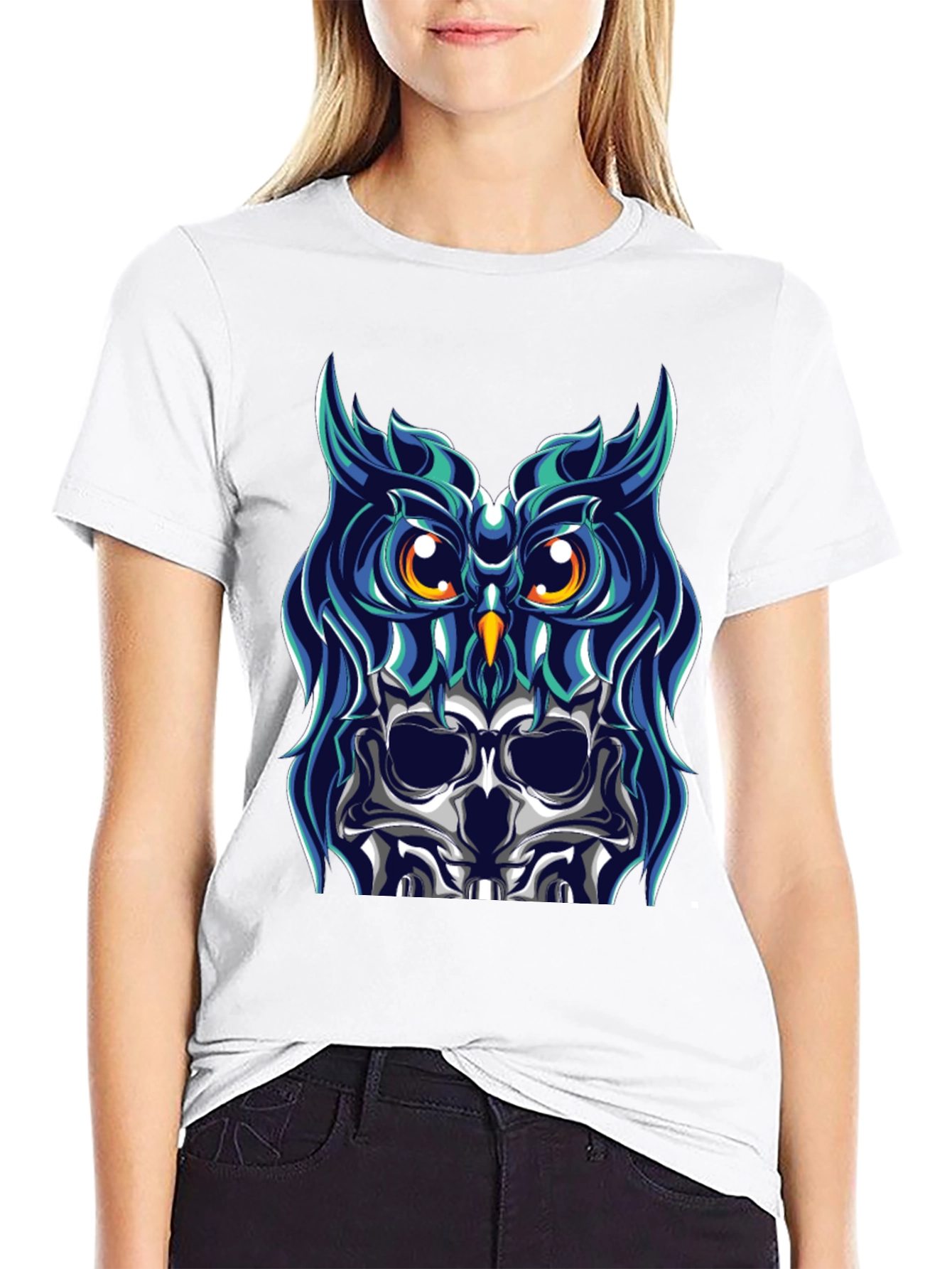 Black Owl Skull Graphic Tee - Unique Design view 9