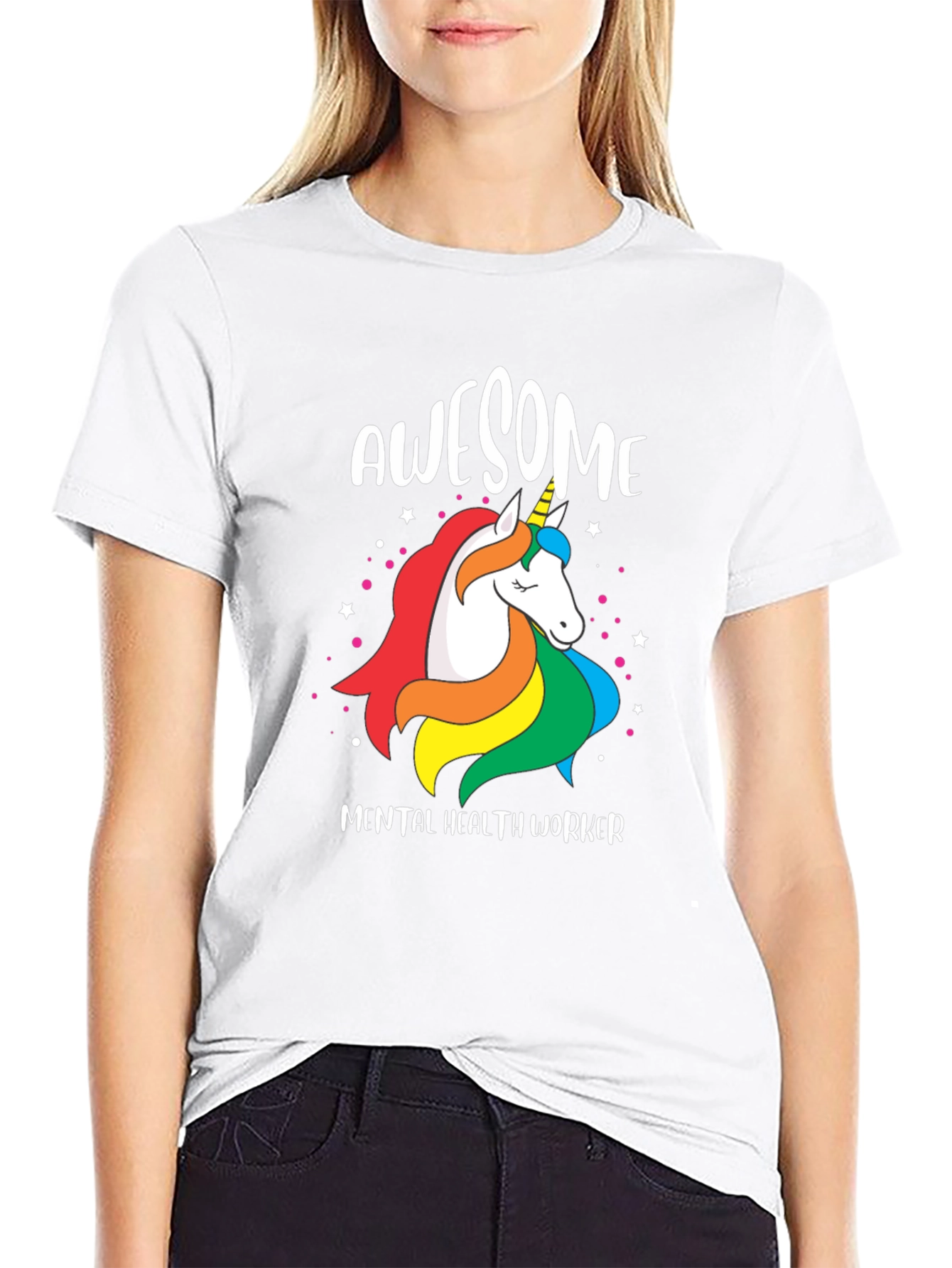 Black Awesome Mental Health Worker Unicorn T-Shirt view 9
