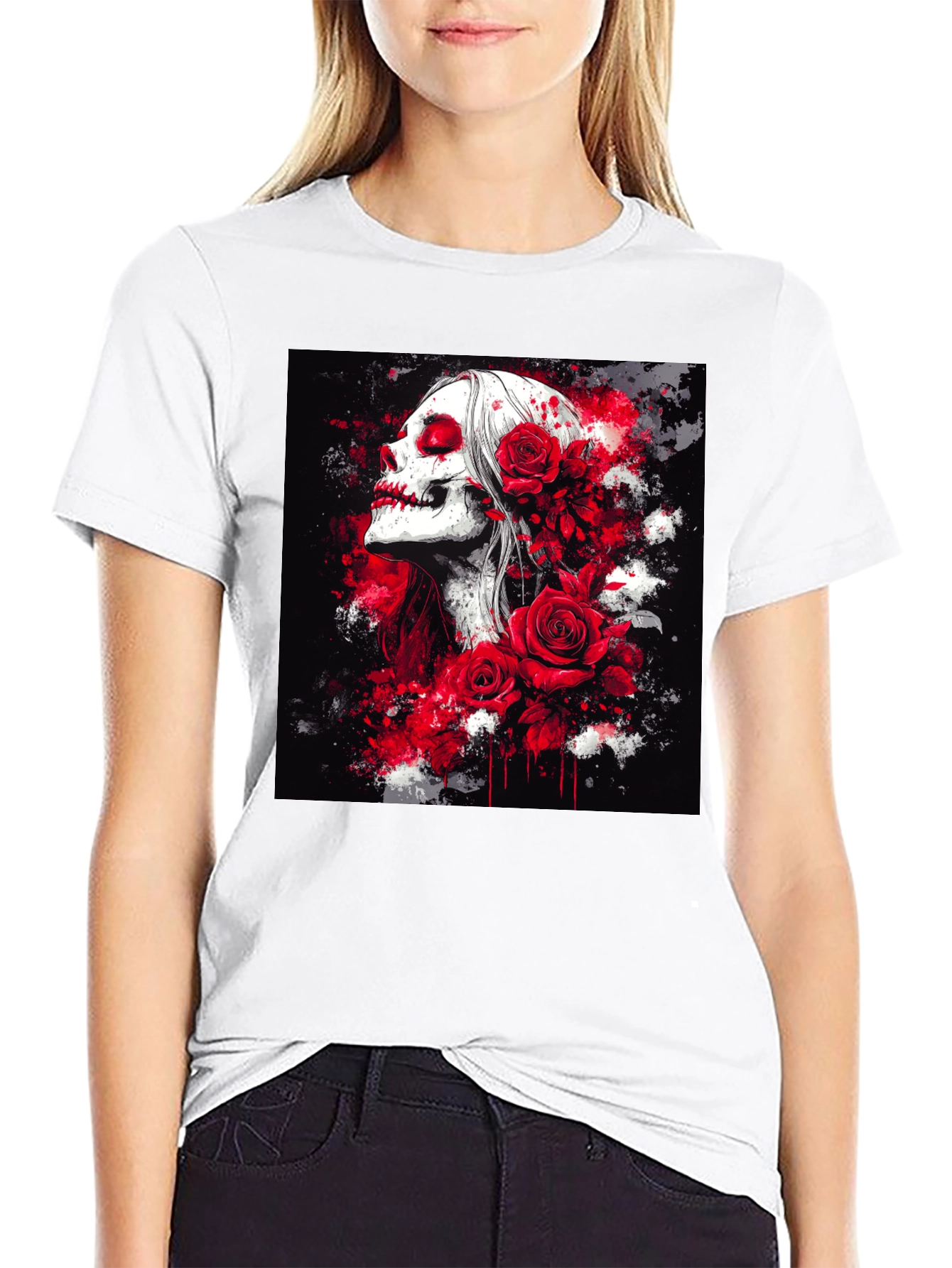 Black Skull & Roses Graphic Tee view 9