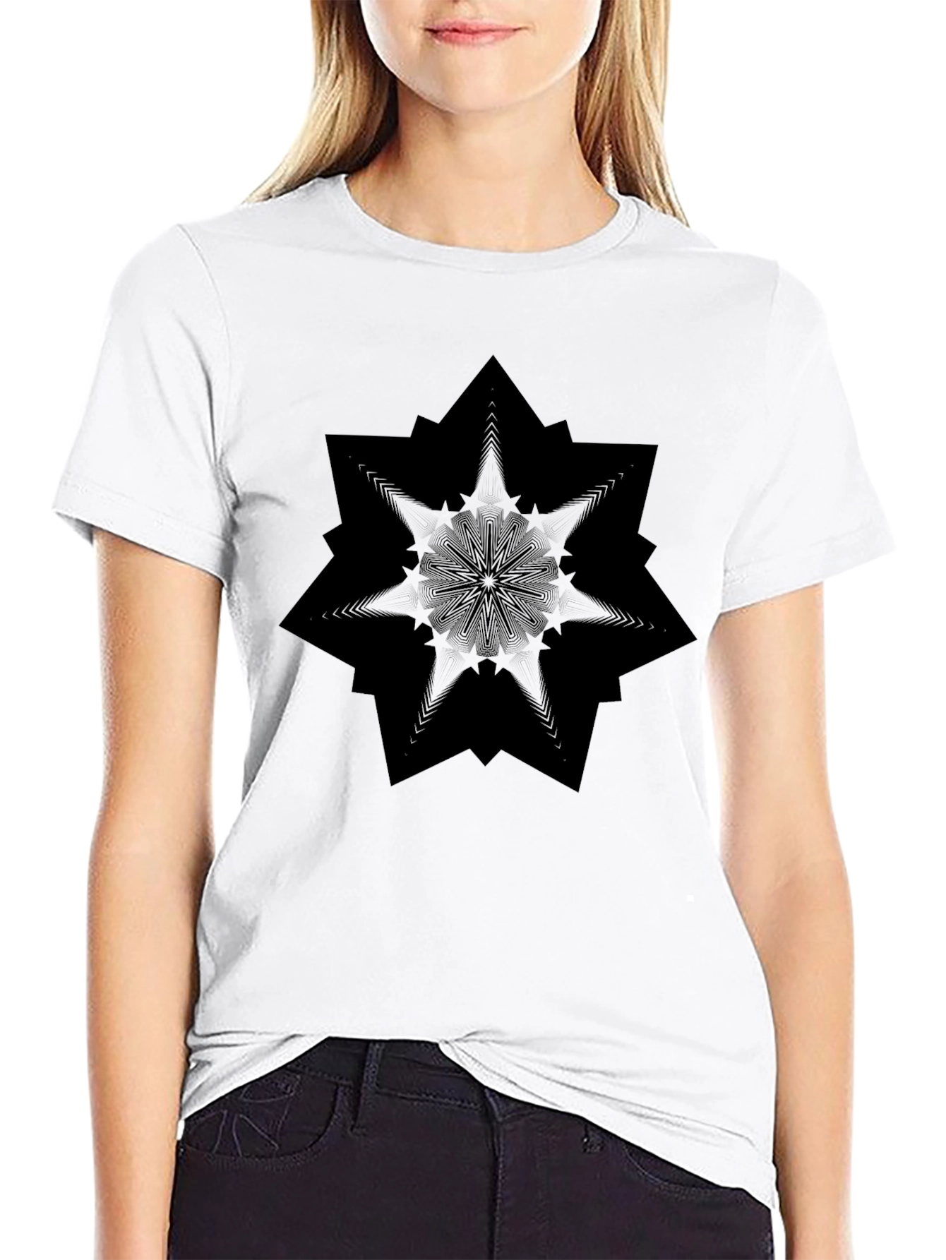 Black Black Geometric Mandala Graphic Tee view 9