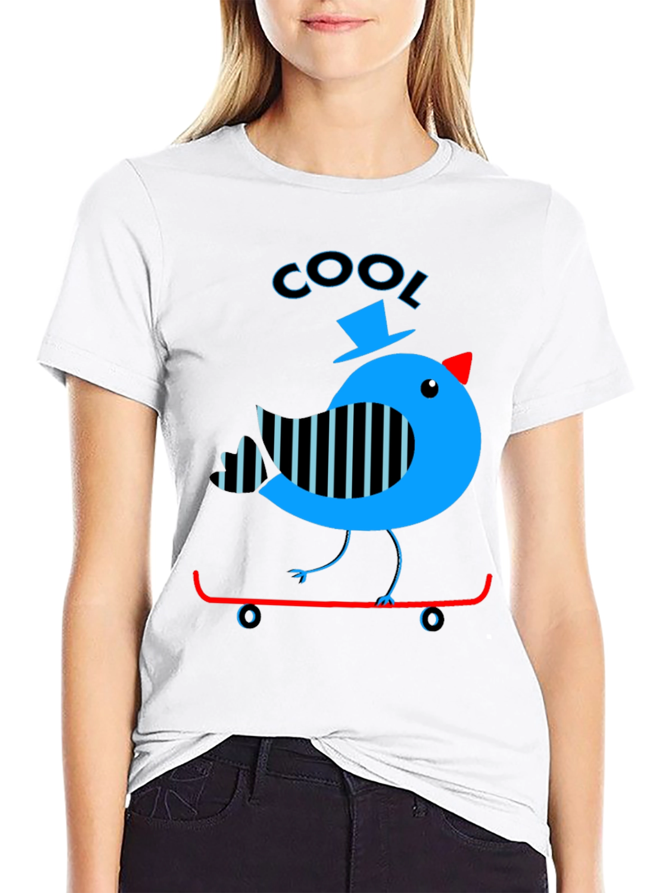Black Cool Bird on Skateboard Graphic Tee view 9