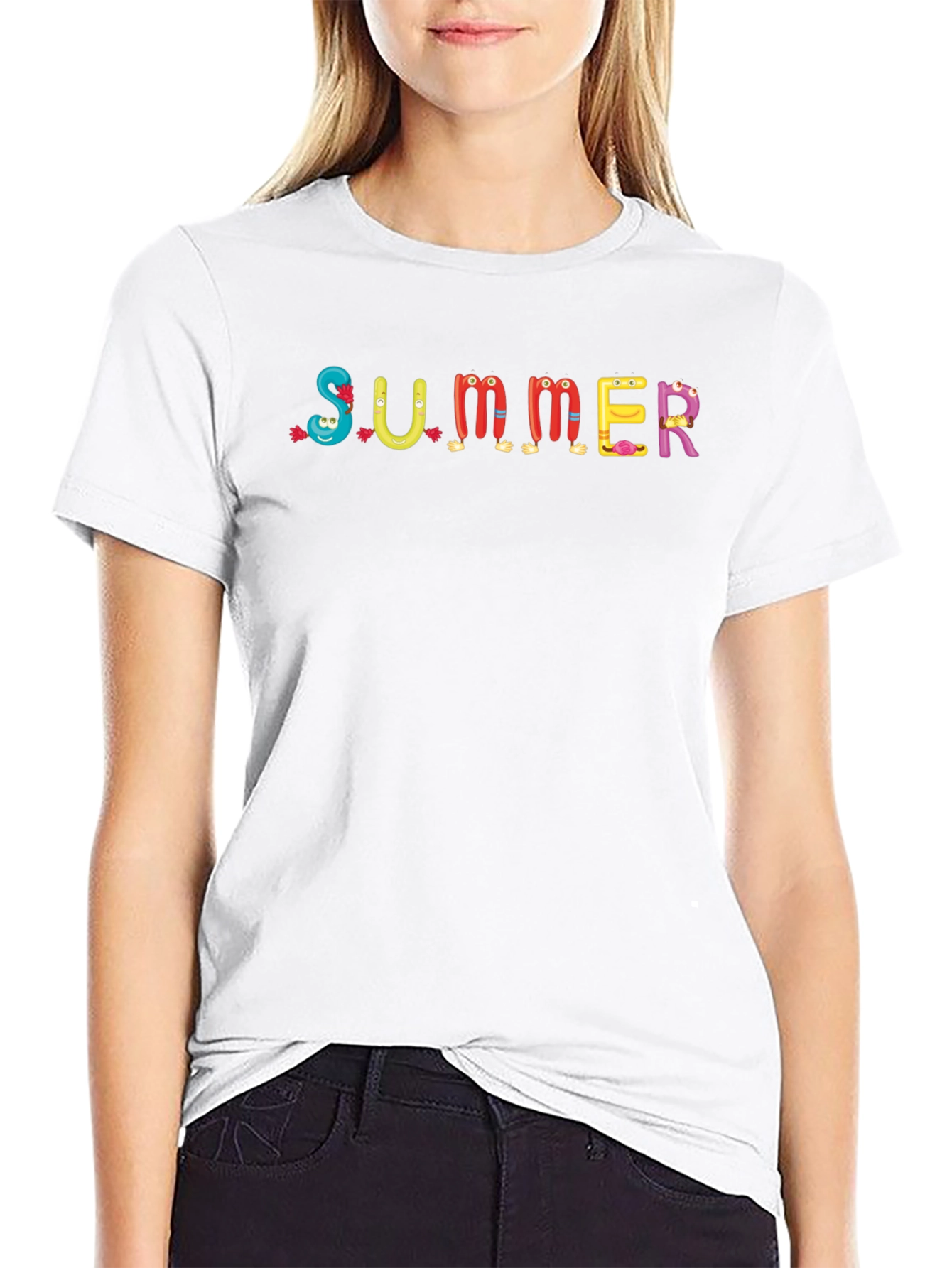 Black Fun Summer Cartoon T-Shirt - Crew Neck Casual Tee view 9