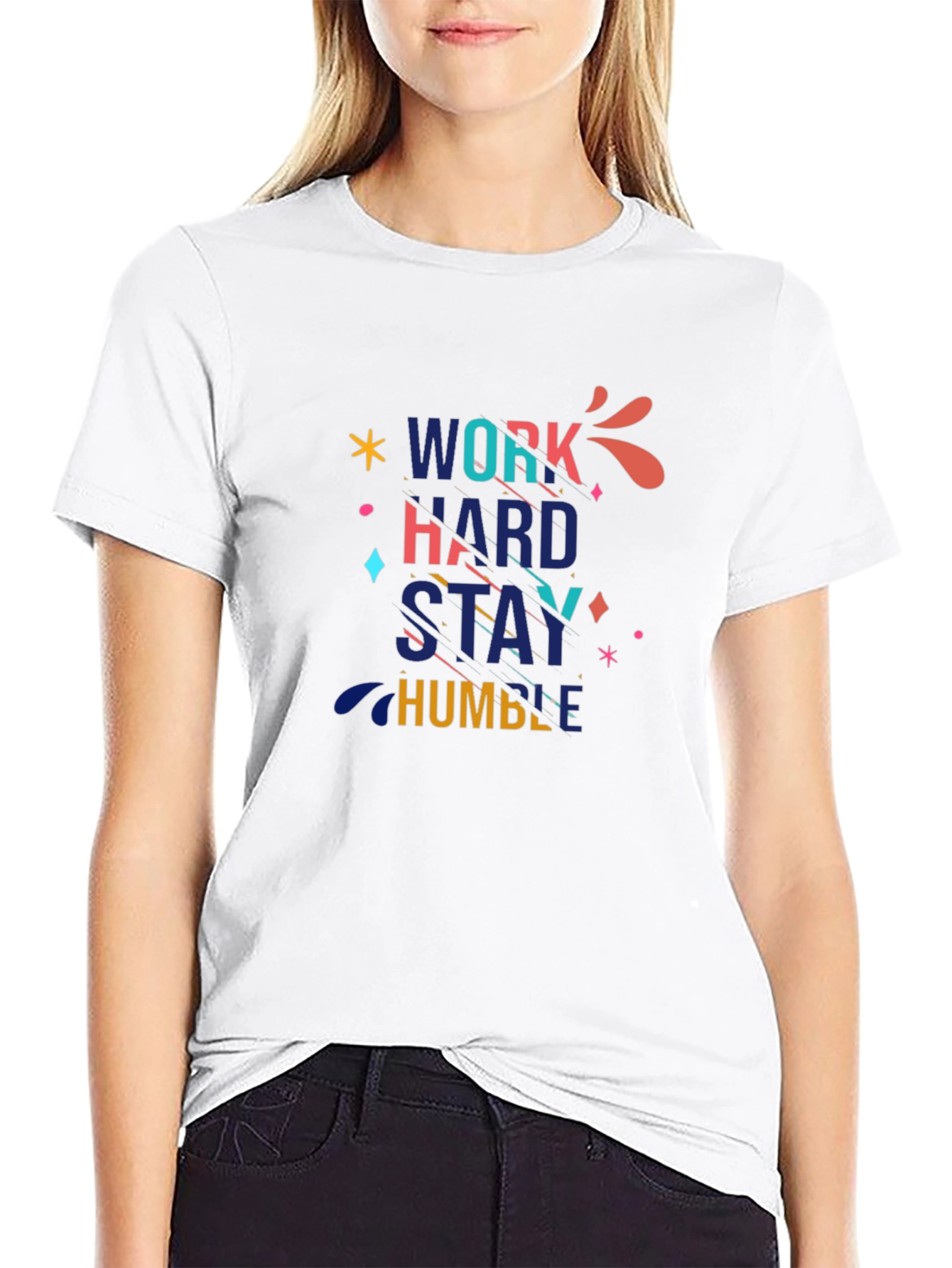 Black Work Hard Stay Humble Graphic Black T-Shirt view 9