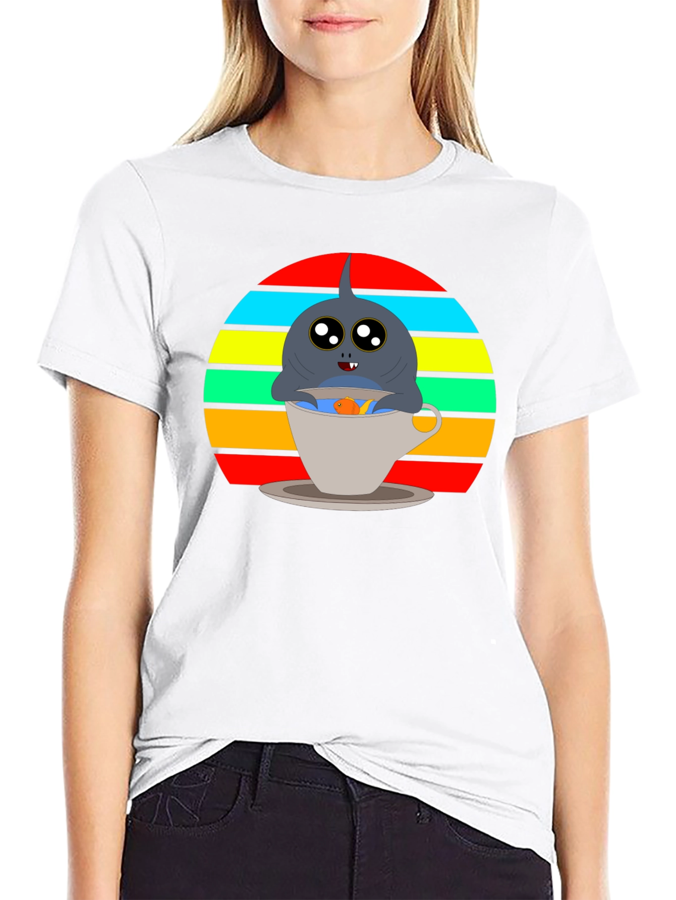 Black Shark in Teacup Graphic Tee - Cute & Fun view 9
