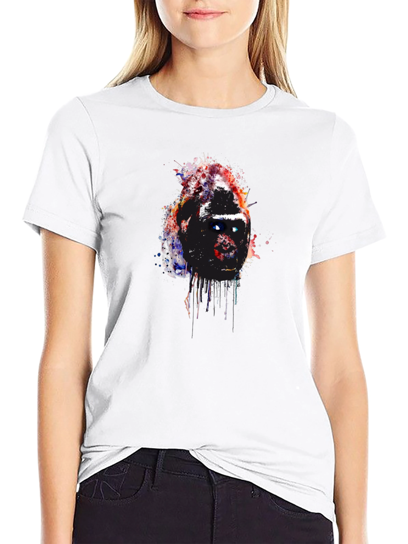 Black Abstract Gorilla Graphic Black T-Shirt view 9