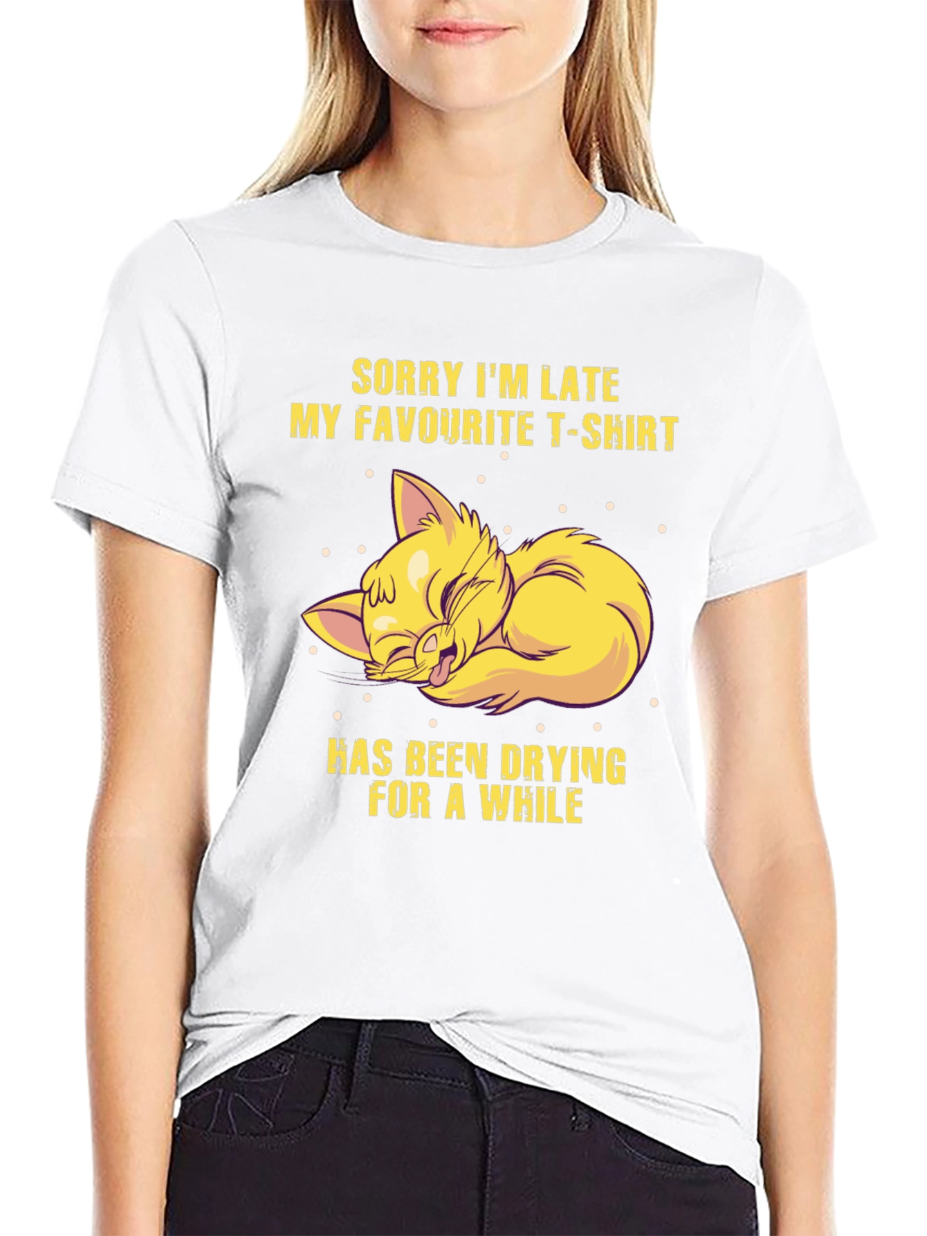 Black Funny Cat T-Shirt - Sorry I'm Late view 9