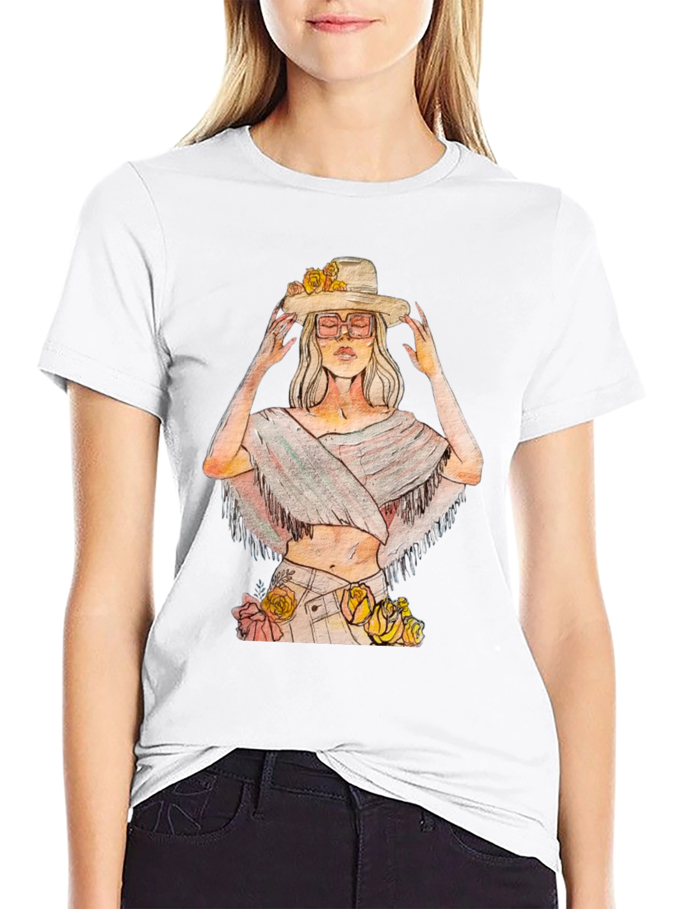 Black Boho Chic Woman's Graphic Tee view 9