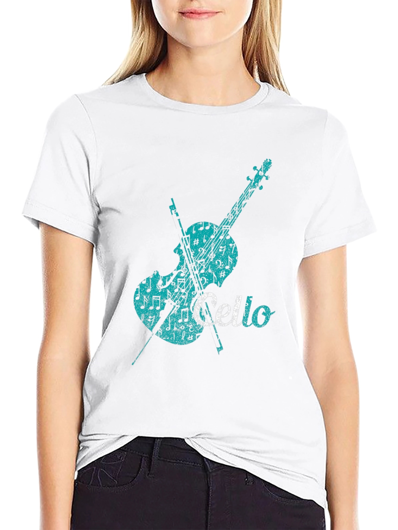 Black Cello Music Note Graphic Tee - Black Cotton view 9