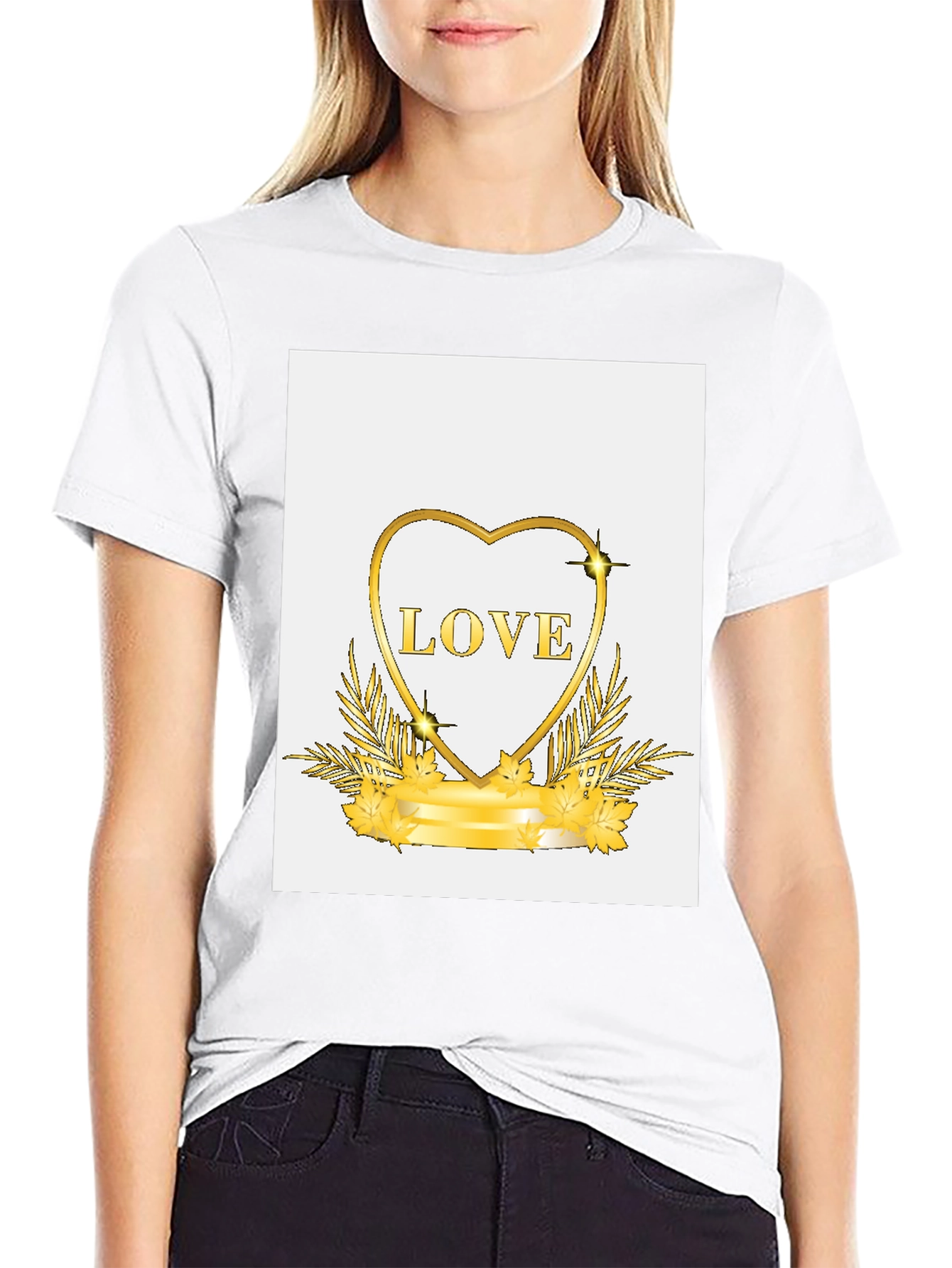 Black Golden Love Heart Graphic Black T-Shirt view 9