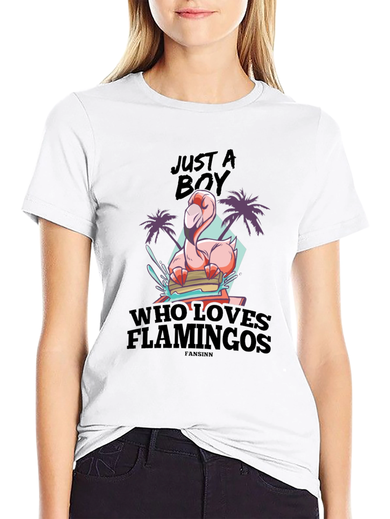 Black Just A Boy Who Loves Flamingos Black T-Shirt view 9