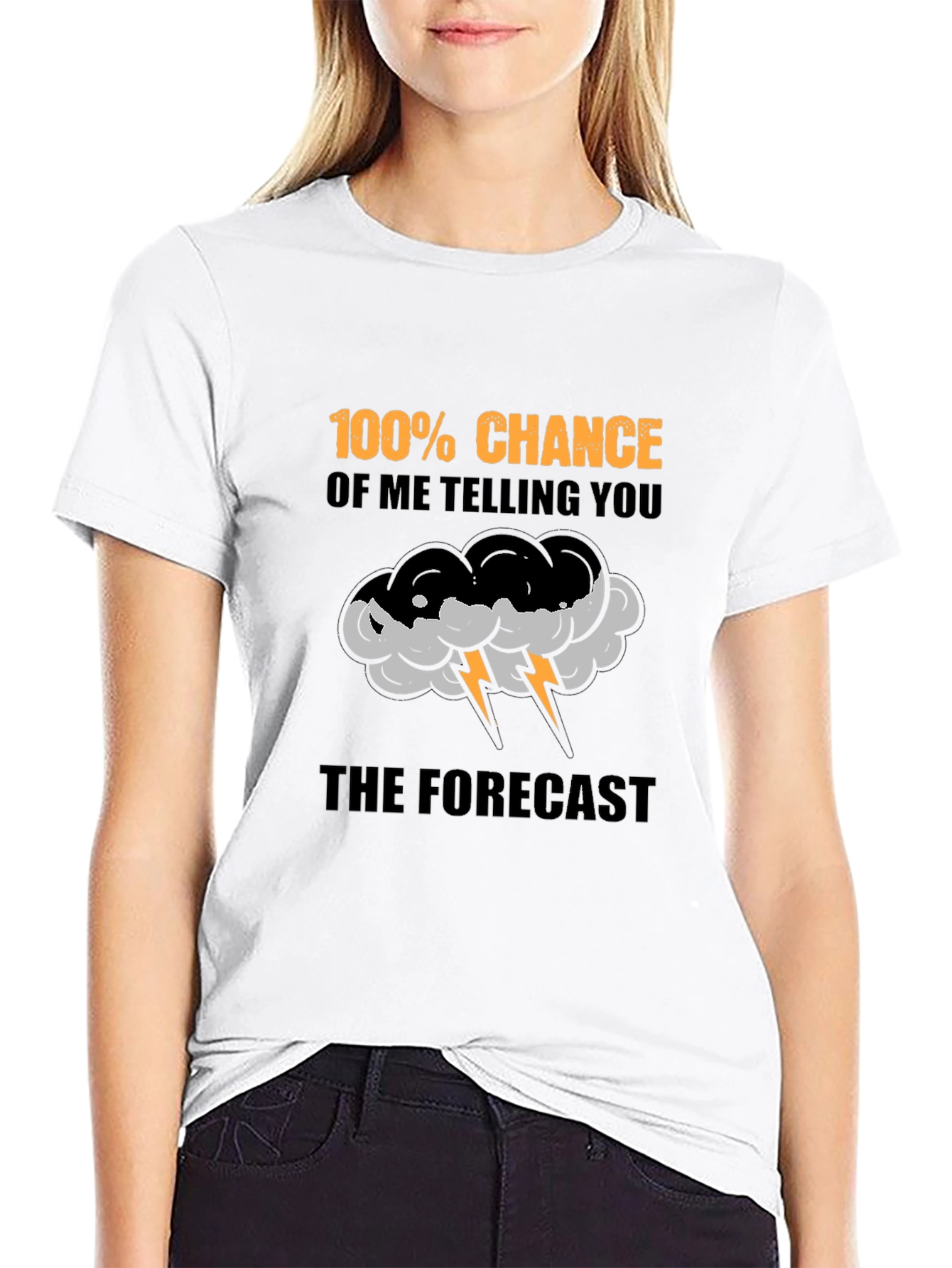 Black Funny Weather Forecast T-Shirt - 100% Chance view 9