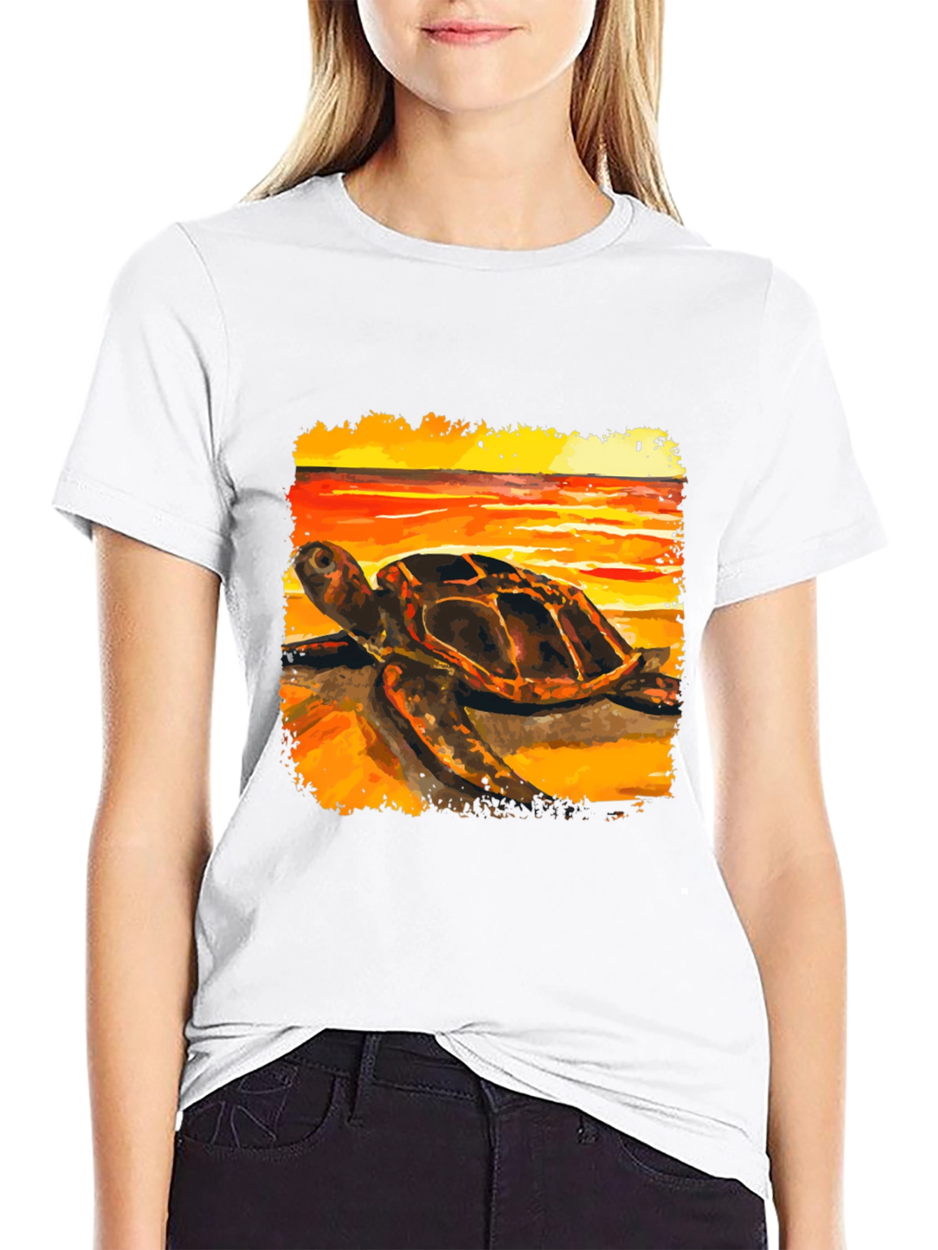Black Sea Turtle Sunset Graphic Tee - Coastal Style view 9