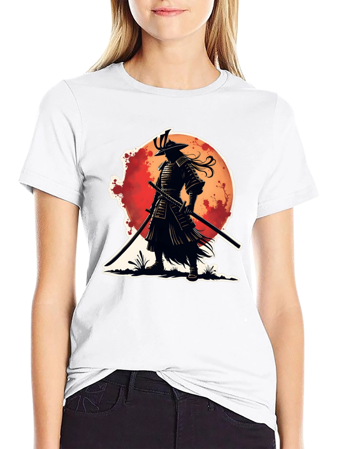 Black Samurai Warrior Graphic Tee - Black Cotton Blend view 9