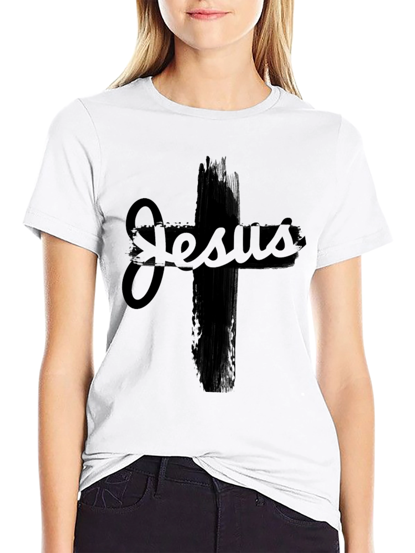 Black Jesus Cross Graphic Black T-Shirt view 9