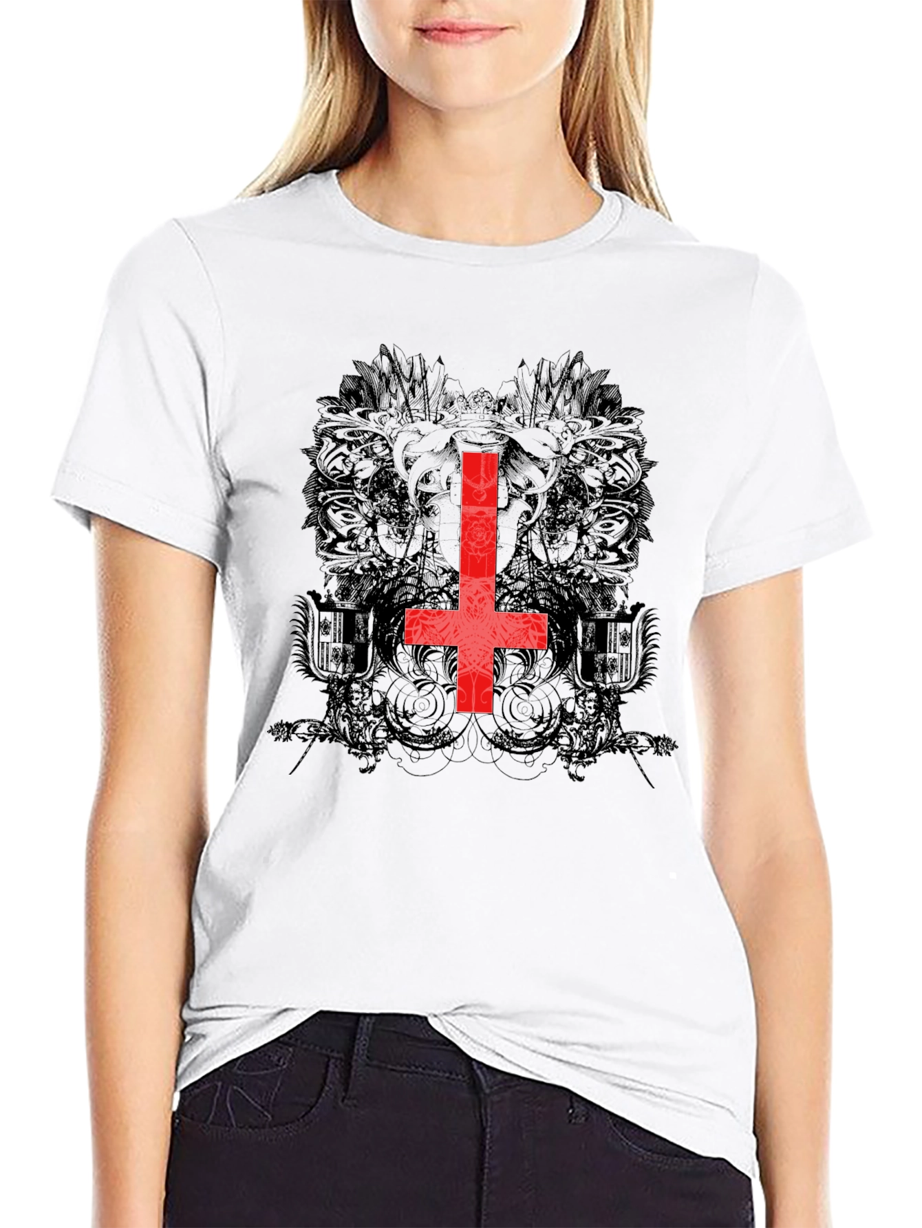 Black Inverted Cross Graphic Tee - Gothic Style view 9