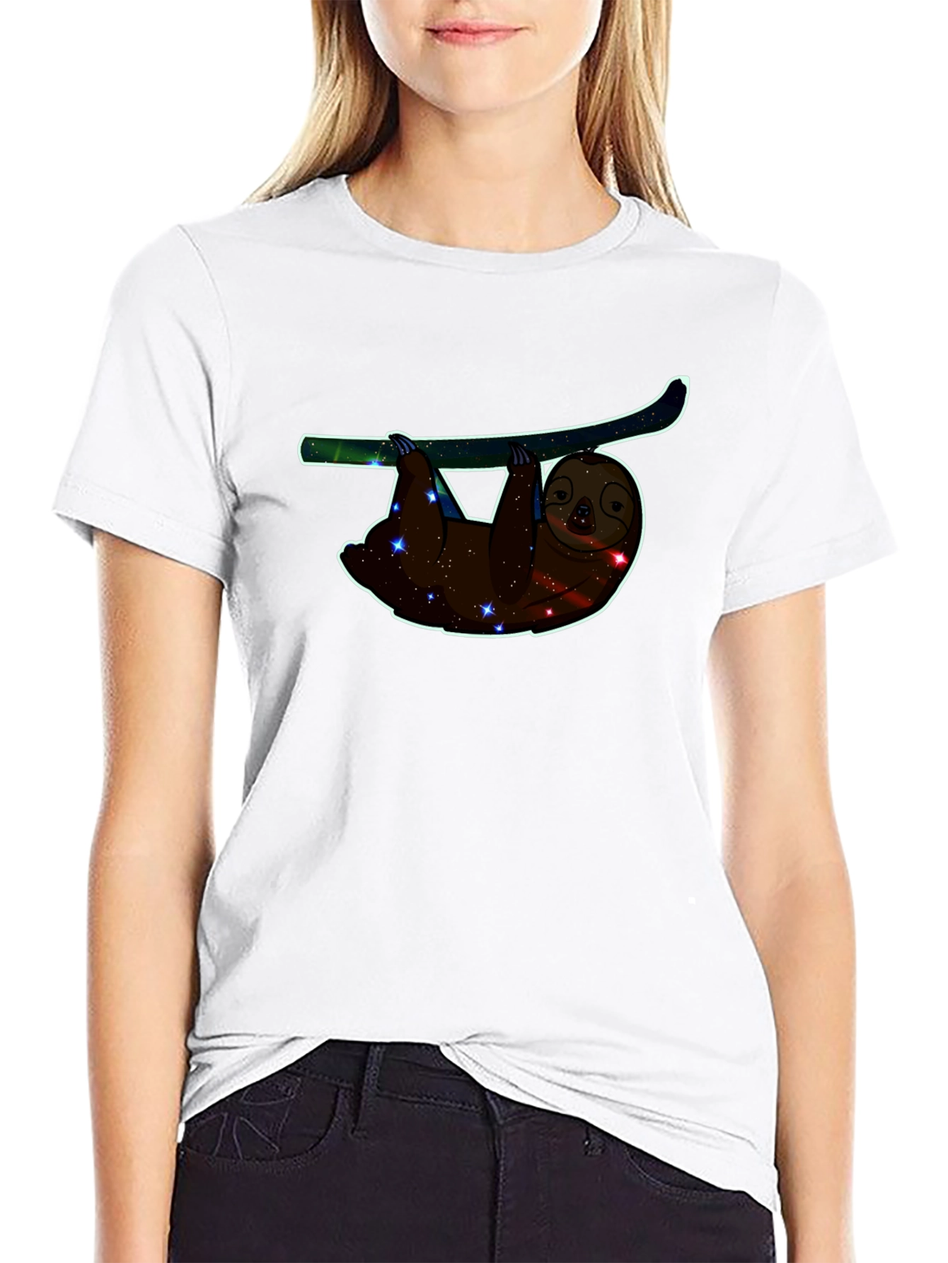 Black Sloth Galaxy T-Shirt - Comfortable Black Cotton Tee view 9