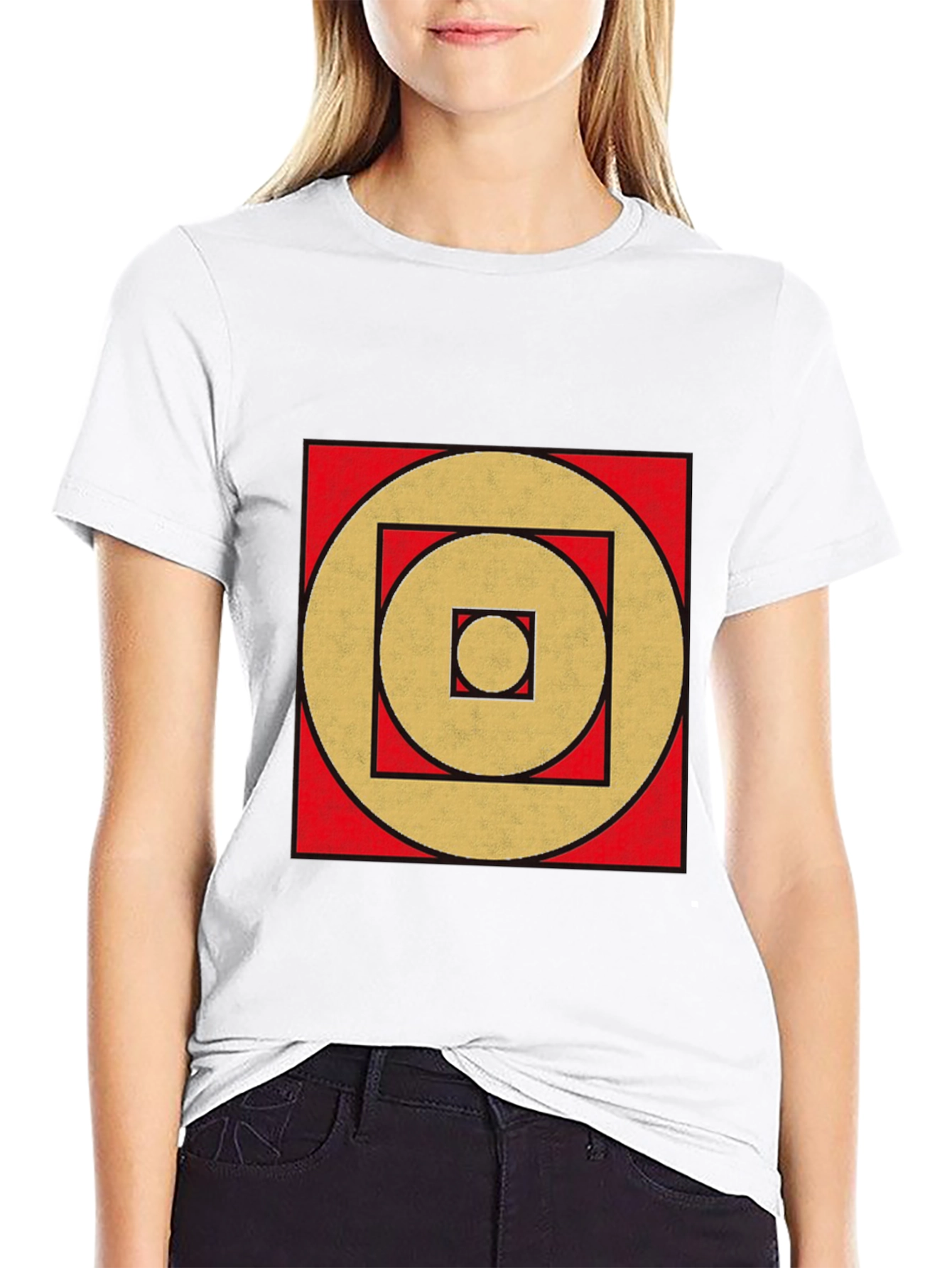 Black Geometric Gold Circle Square Black Tee view 9