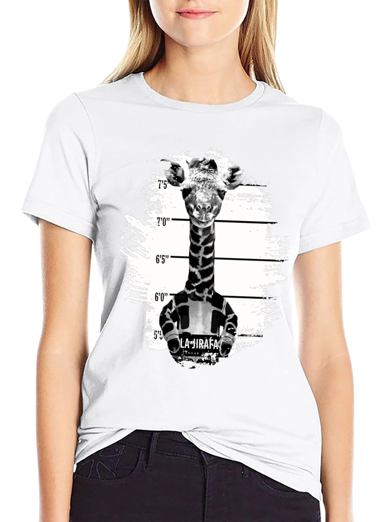 Black Giraffe Mugshot Graphic T-Shirt - Funny Animal Tee view 9